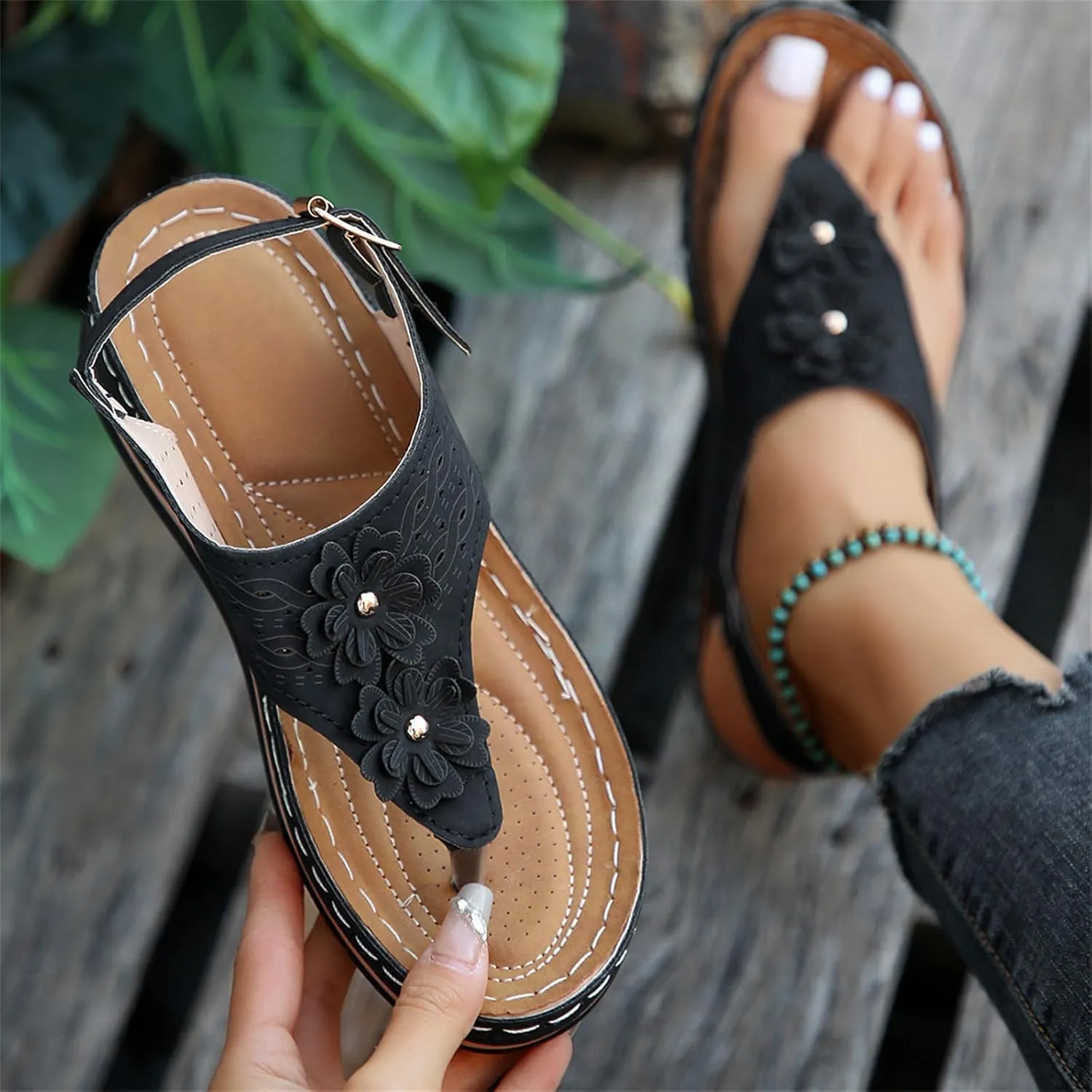Ladmiple Sandals Women Dressy Comfortable Flat Orthopedic Walking Slides Slipper Summer Orthotic Flip Flops with Arch Support