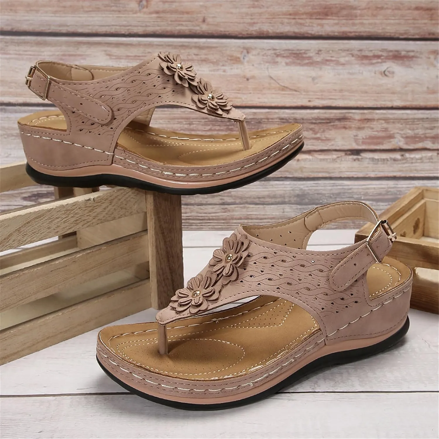 Ladmiple Sandals Women Dressy Comfortable Flat Orthopedic Walking Slides Slipper Summer Orthotic Flip Flops with Arch Support