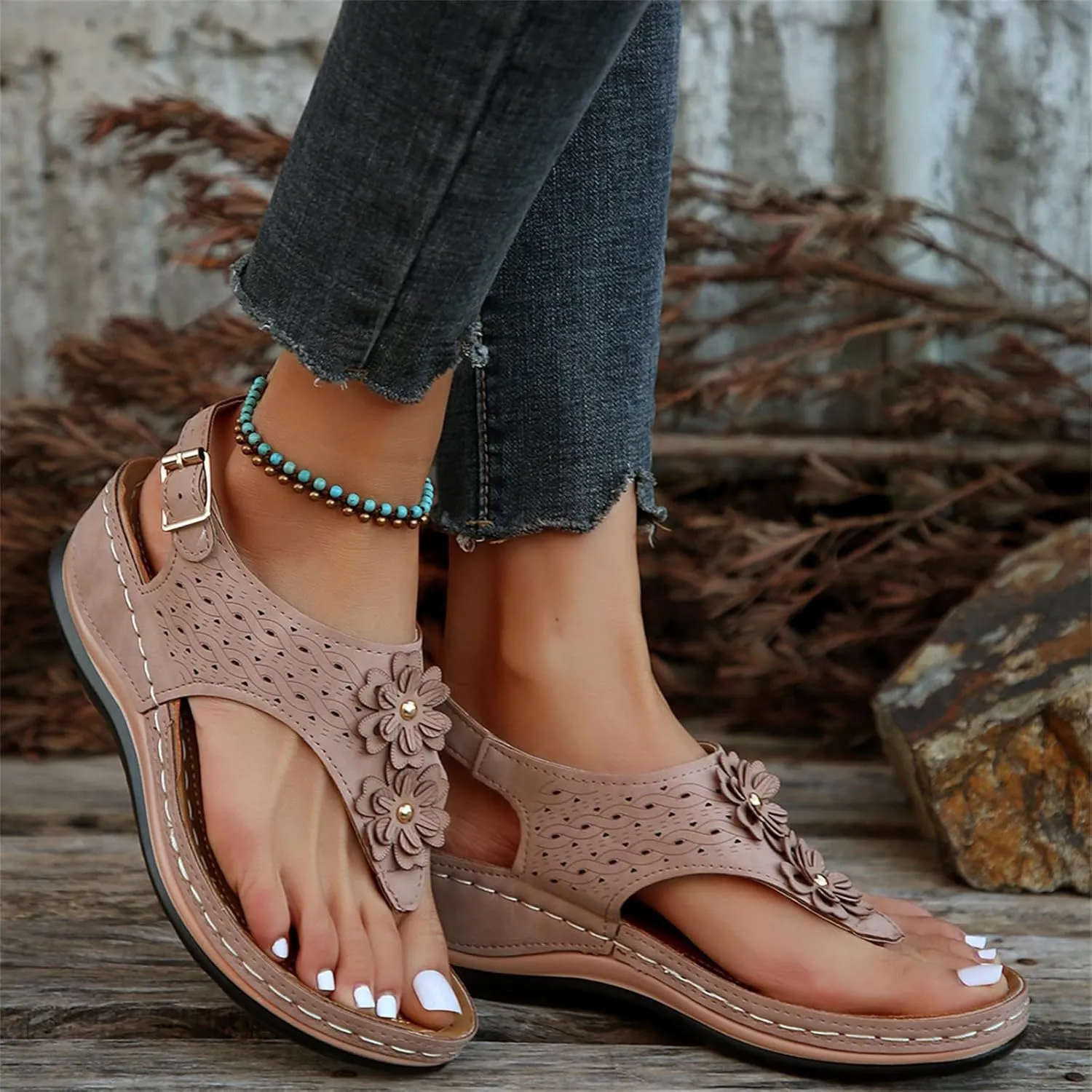 Ladmiple Sandals Women Dressy Comfortable Flat Orthopedic Walking Slides Slipper Summer Orthotic Flip Flops with Arch Support