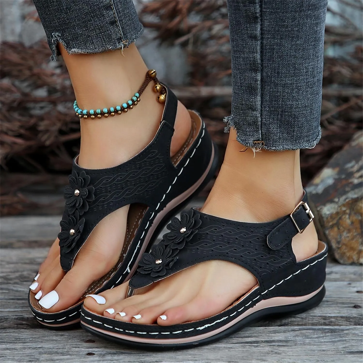 Ladmiple Sandals Women Dressy Comfortable Flat Orthopedic Walking Slides Slipper Summer Orthotic Flip Flops with Arch Support