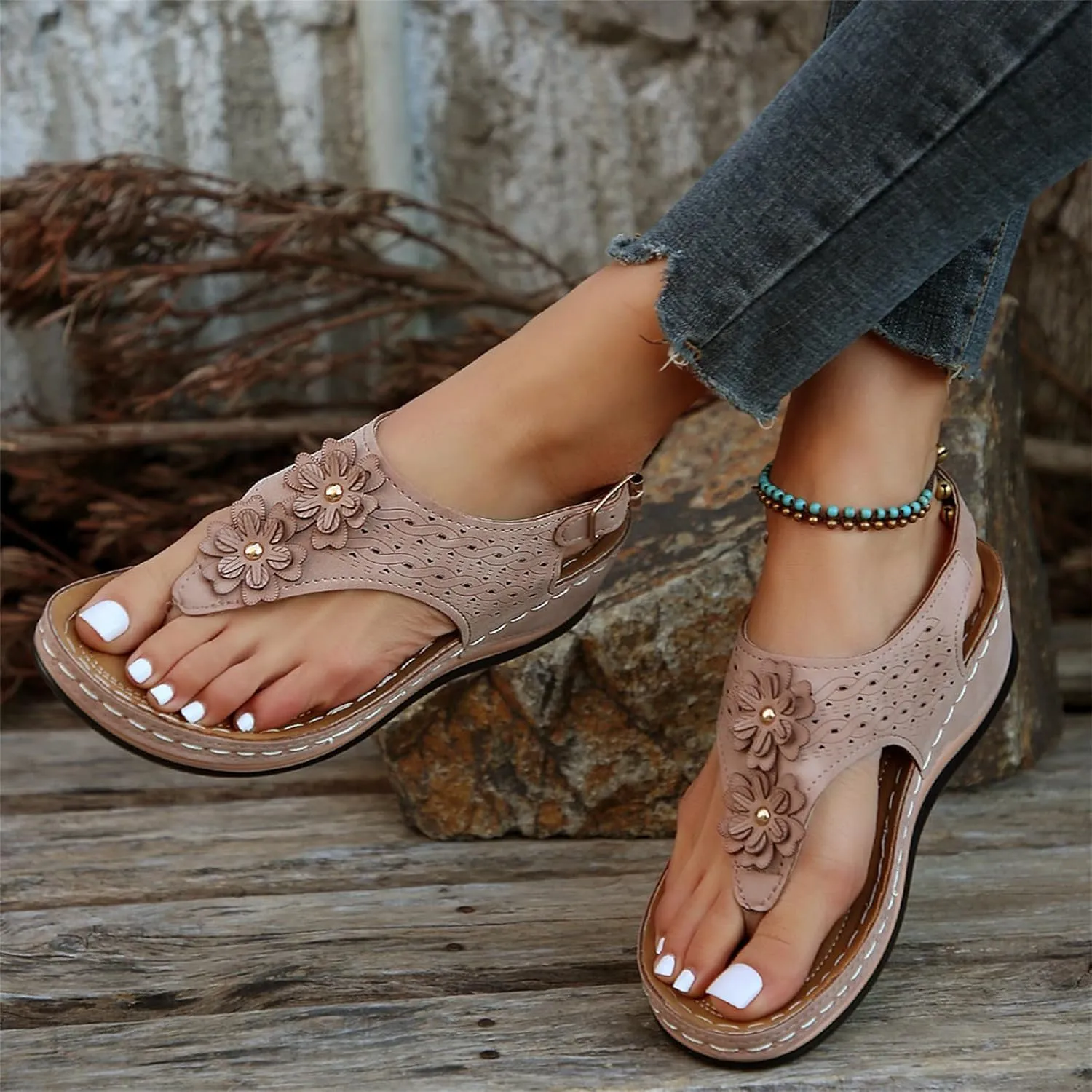 Ladmiple Sandals Women Dressy Comfortable Flat Orthopedic Walking Slides Slipper Summer Orthotic Flip Flops with Arch Support