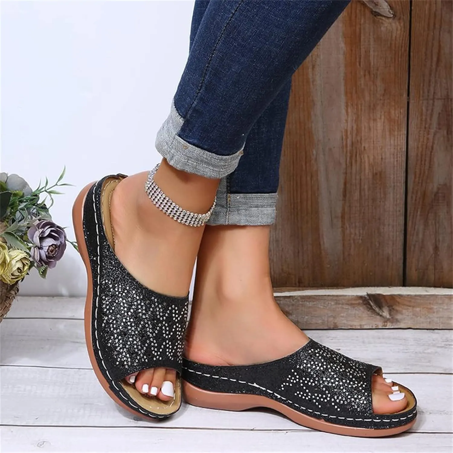 Ladmiple Sandals Women Dressy Comfortable Flat Orthotic Walking Slides Open Toe Arch Support Summer Orthopedic Flip Flops
