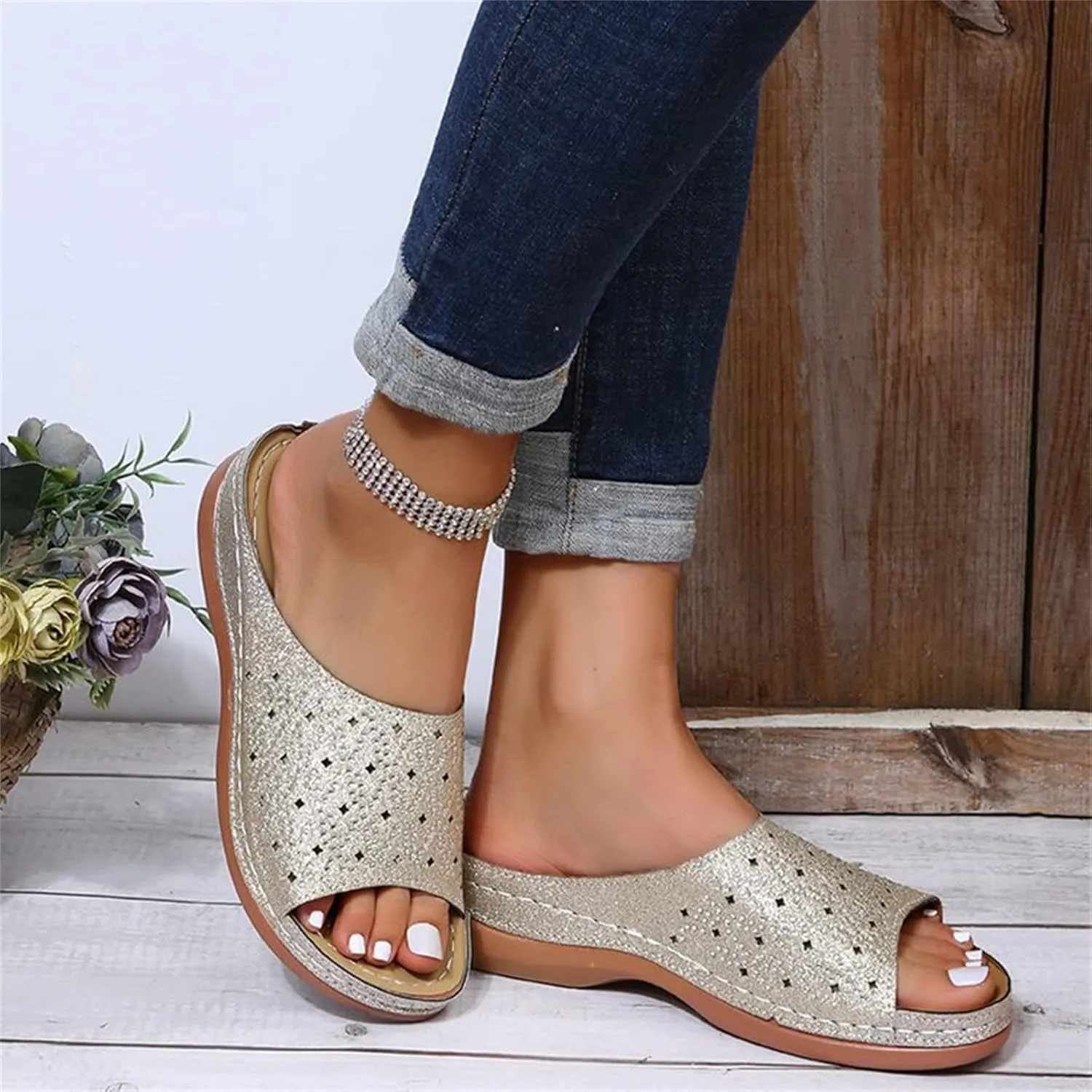Ladmiple Sandals Women Dressy Comfortable Flat Orthotic Walking Slides Open Toe Arch Support Summer Orthopedic Flip Flops