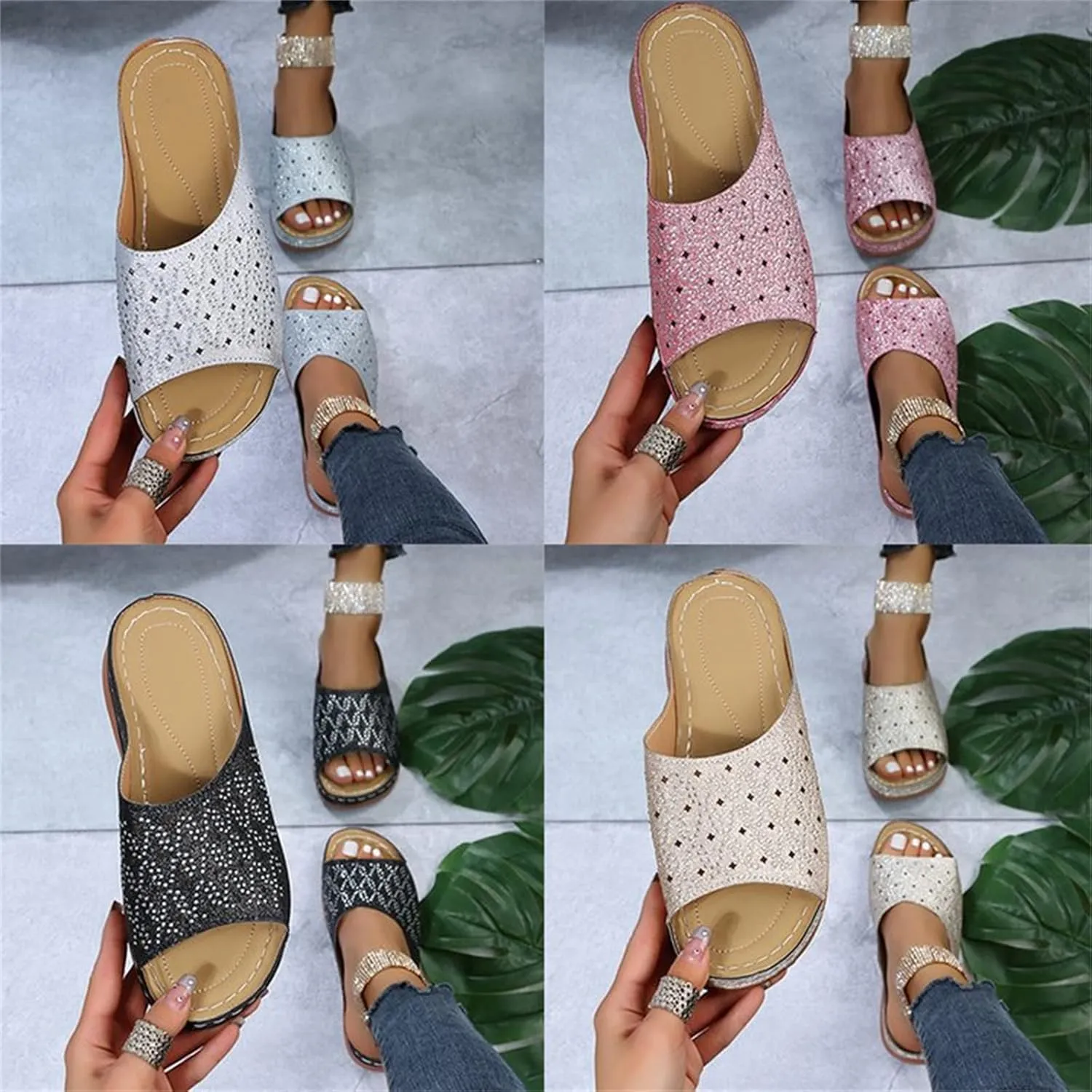 Ladmiple Sandals Women Dressy Comfortable Flat Orthotic Walking Slides Open Toe Arch Support Summer Orthopedic Flip Flops