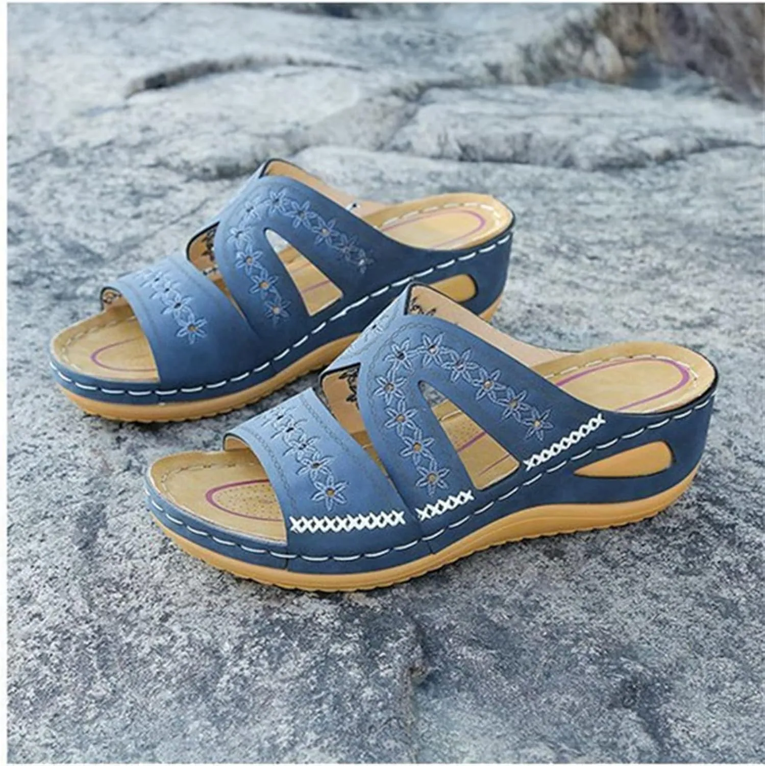 Ladmiple Sandals Women Dressy Summer Flat Walking Comfortable Slip On Orthotic Flip Flops Orthopedic Slides With Arch Support