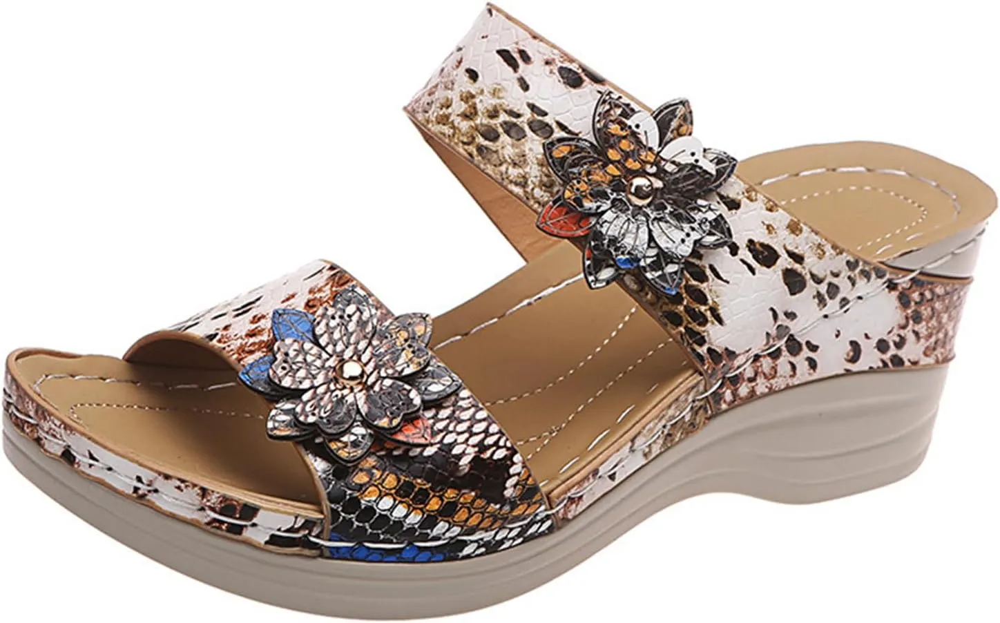 Ladmiple Sandals Women Dressy Summer Wedge Comfortable Orthopedic Slides Casual Slip On Orthotic Flip Flops With Arch Support