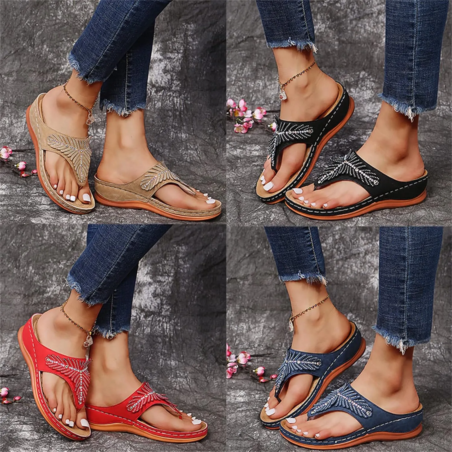 Ladmiple Sandals Women Dressy Summer Wedge Fashion Orthotic Slides Orthopedic Flip Flops With Plantar Fasciitis Arch Support