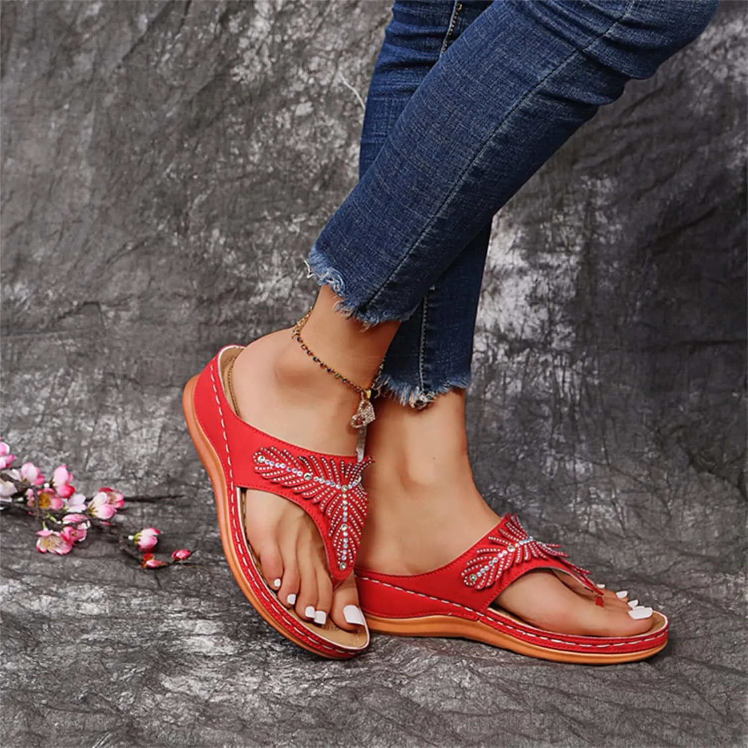 Ladmiple Sandals Women Dressy Summer Wedge Fashion Orthotic Slides Orthopedic Flip Flops With Plantar Fasciitis Arch Support