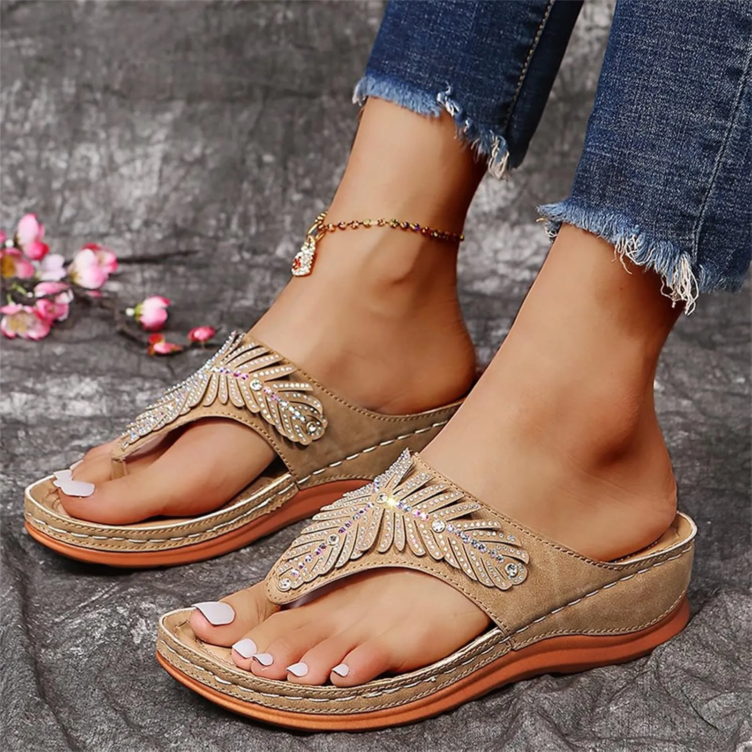Ladmiple Sandals Women Fashion Dressy Summer Casual Orthopedic Arch Support Flip Flops Comfortable Walking Orthotic Slides