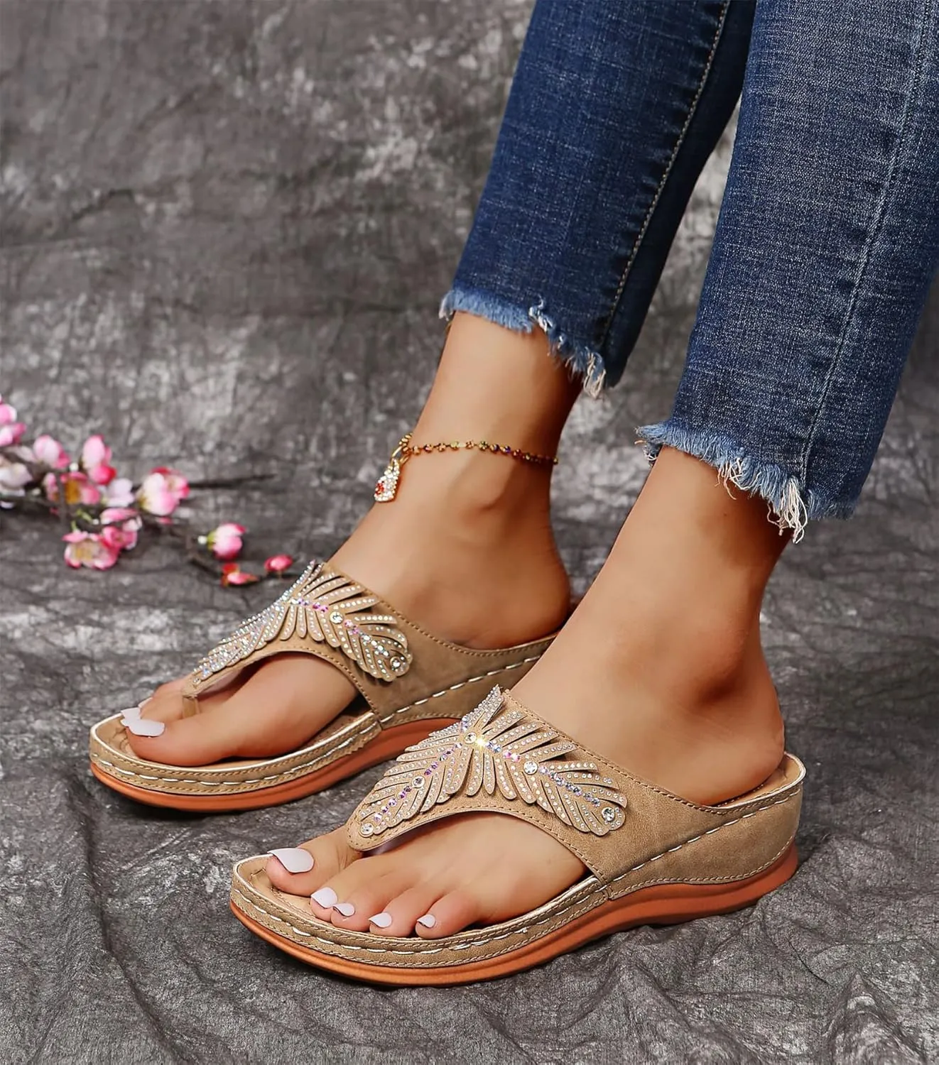 Ladmiple Sandals Women Fashion Dressy Summer Casual Orthopedic Arch Support Flip Flops Comfortable Walking Orthotic Slides