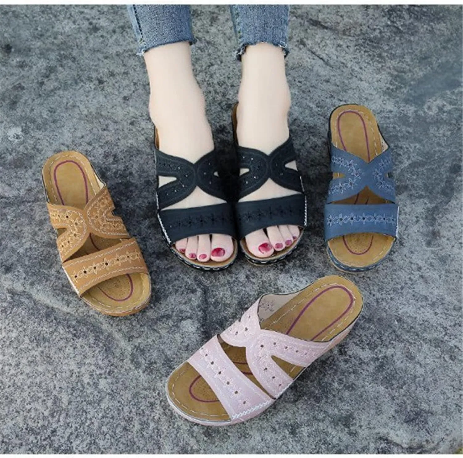 Ladmiple Womens Sandals Comfortable Slides Walking Orthopedic Slippers Dressy Summer Orthotic Flip Flops with Arch Support