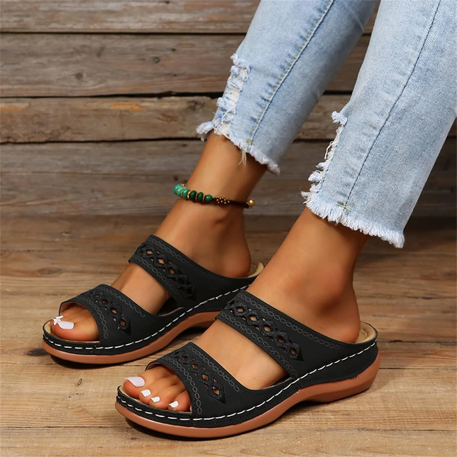 Ladmiple Womens Sandals Comfortable Slides Walking Orthotic Flip Flops Dressy Summer Orthopedic Slippers with Arch Support