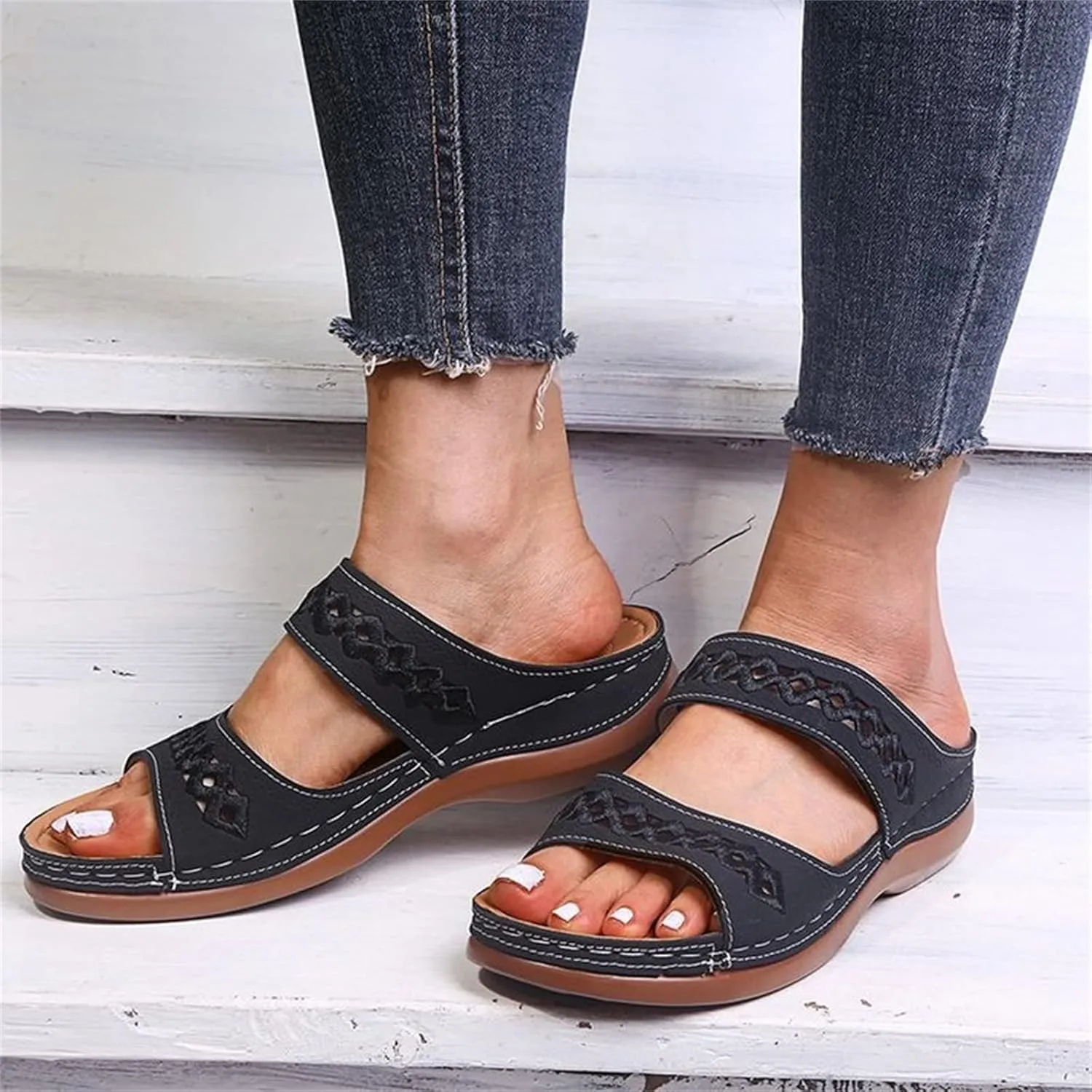 Ladmiple Womens Sandals Comfortable Slides Walking Orthotic Flip Flops Dressy Summer Orthopedic Slippers with Arch Support