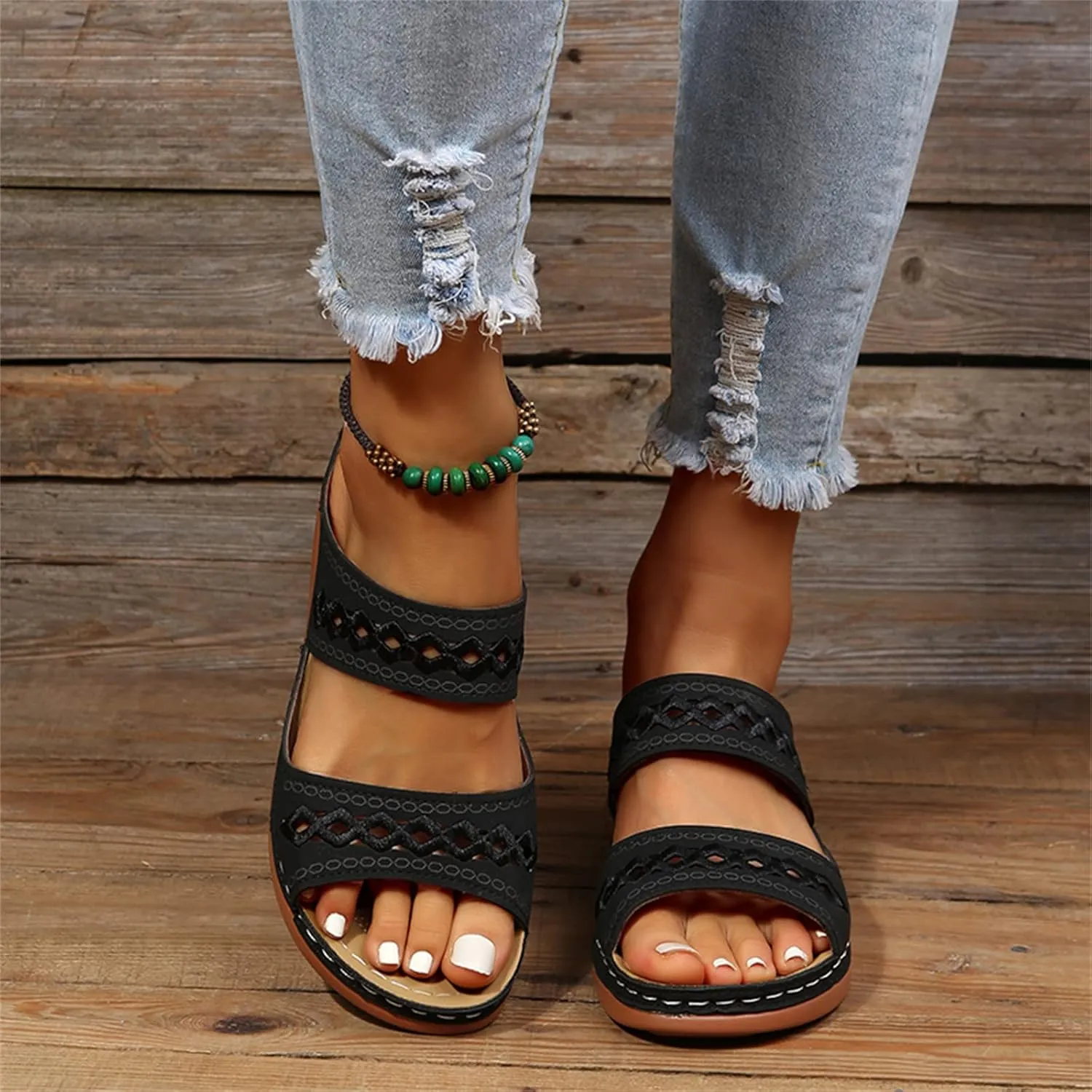 Ladmiple Womens Sandals Comfortable Slides Walking Orthotic Flip Flops Dressy Summer Orthopedic Slippers with Arch Support