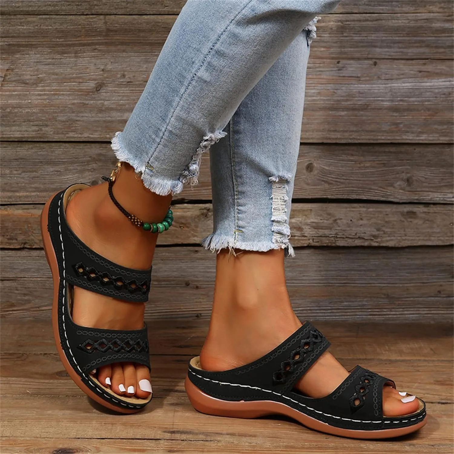 Ladmiple Womens Sandals Comfortable Slides Walking Orthotic Flip Flops Dressy Summer Orthopedic Slippers with Arch Support