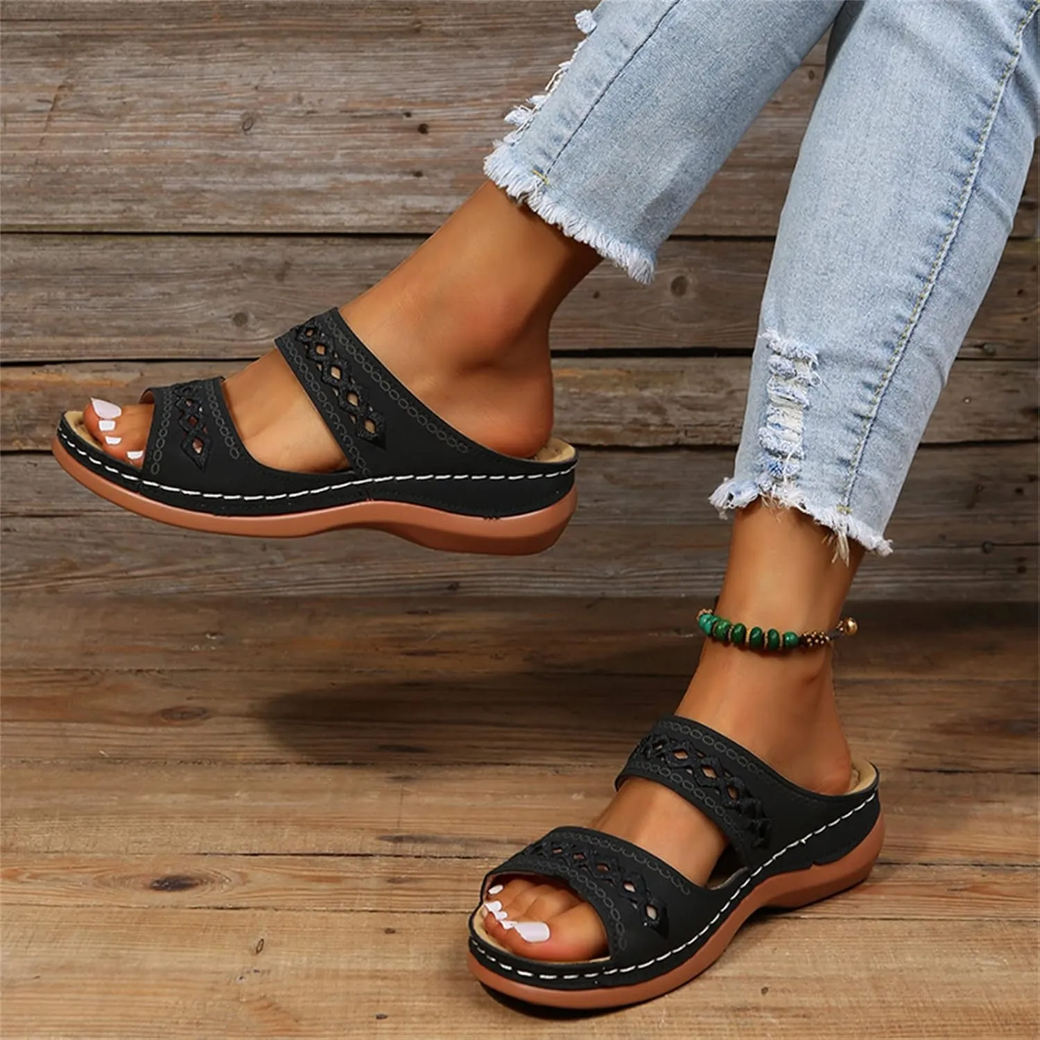 Ladmiple Womens Sandals Comfortable Slides Walking Orthotic Flip Flops Dressy Summer Orthopedic Slippers with Arch Support