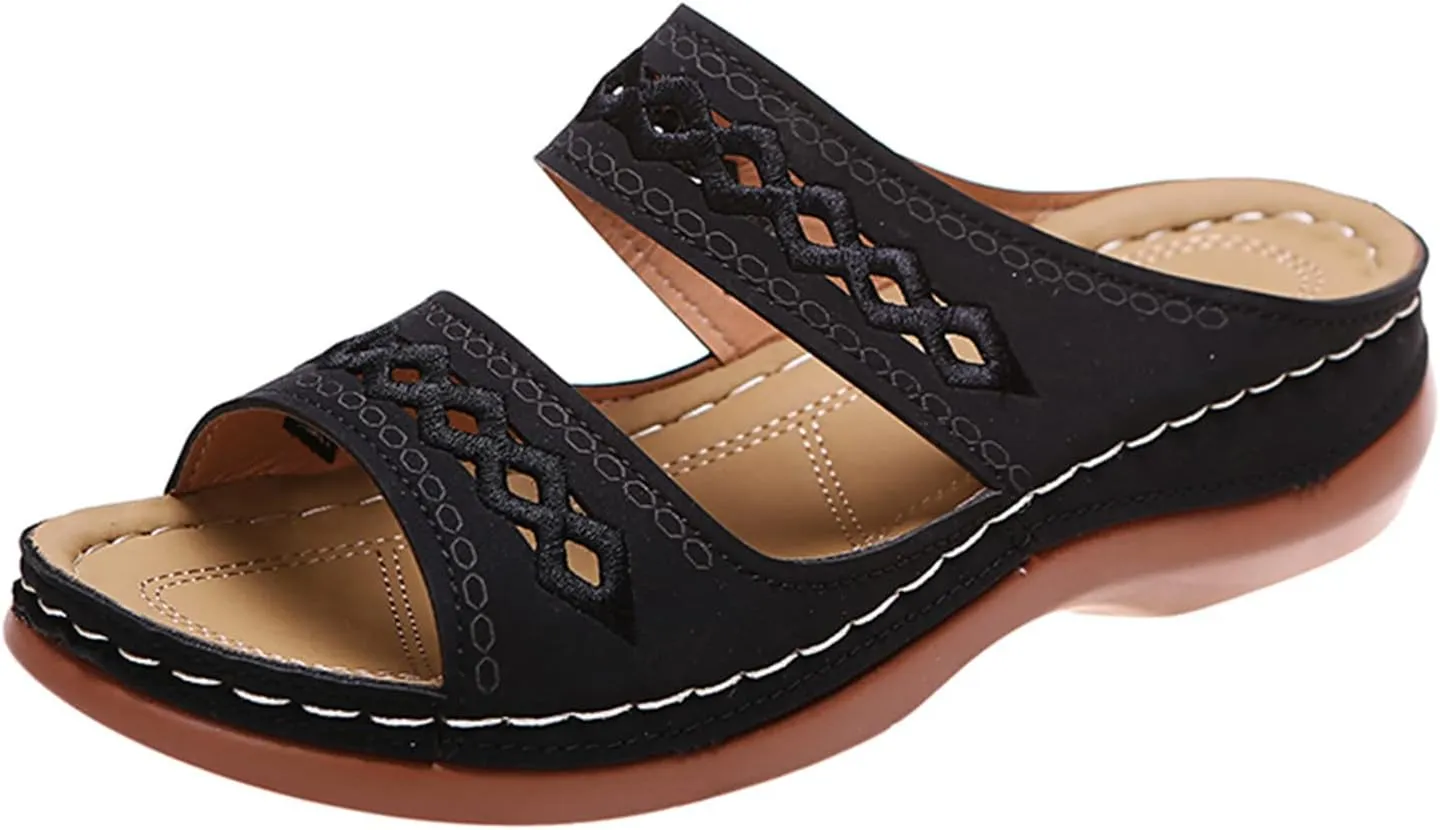 Ladmiple Womens Sandals Comfortable Slides Walking Orthotic Flip Flops Dressy Summer Orthopedic Slippers with Arch Support