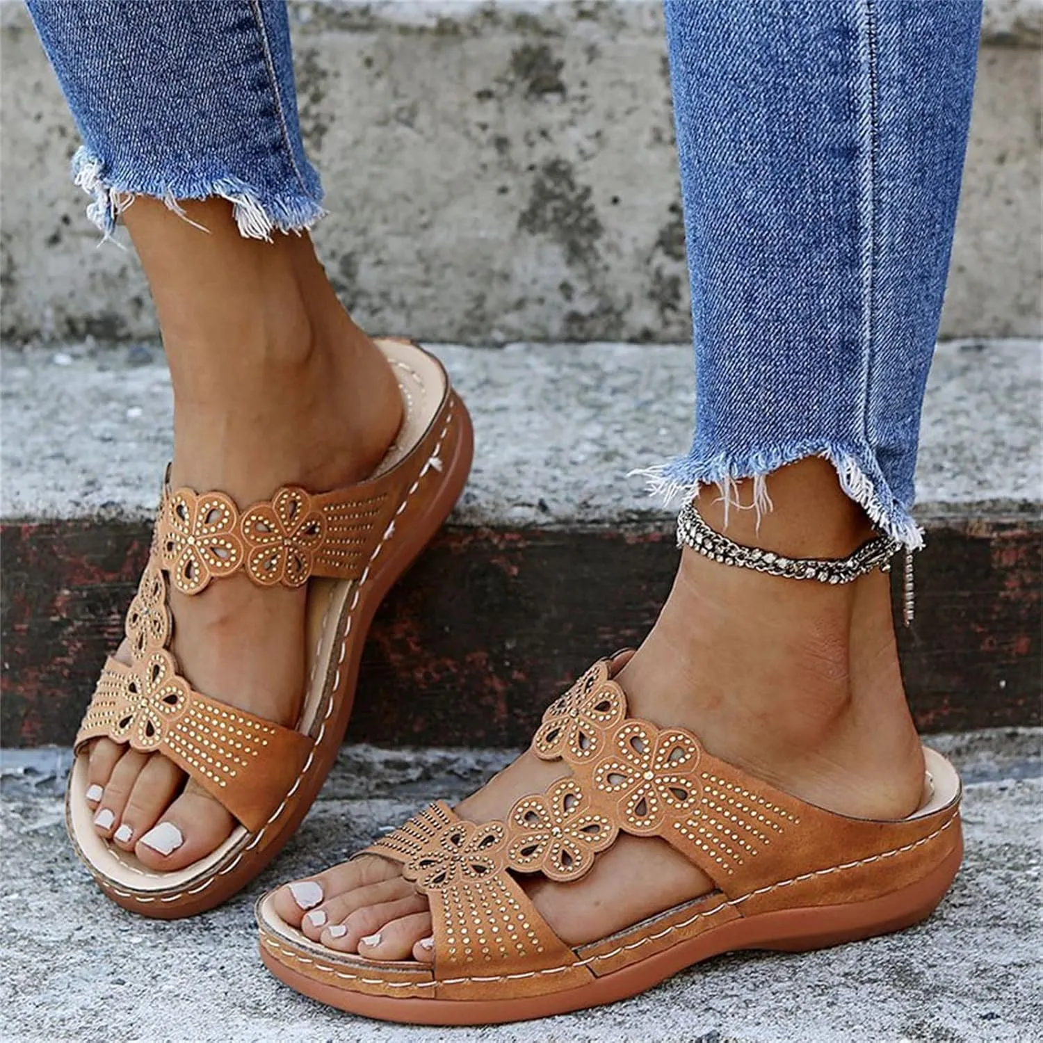Ladmiple Womens Sandals Comfortable Walking Orthopedic Arch Support Flip Flops Dressy Summer Orthotic Slides Sandalias 2024