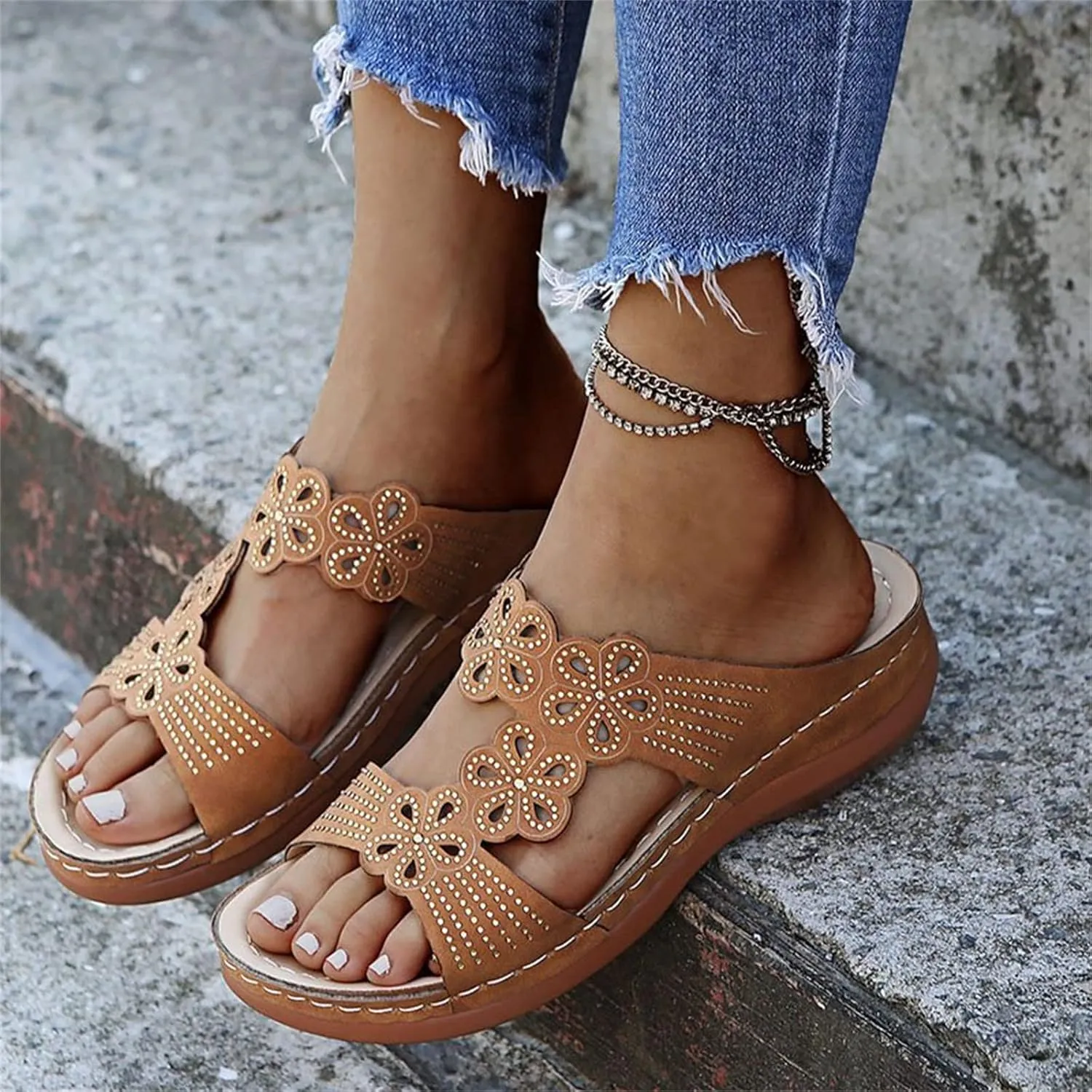 Ladmiple Womens Sandals Comfortable Walking Orthopedic Arch Support Flip Flops Dressy Summer Orthotic Slides Sandalias 2024