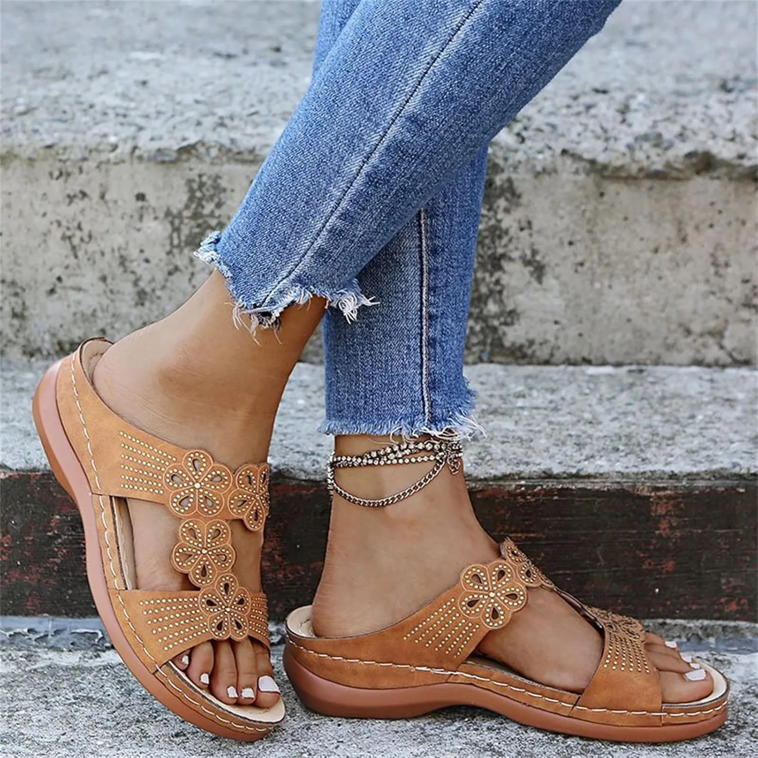 Ladmiple Womens Sandals Comfortable Walking Orthopedic Arch Support Flip Flops Dressy Summer Orthotic Slides Sandalias 2024