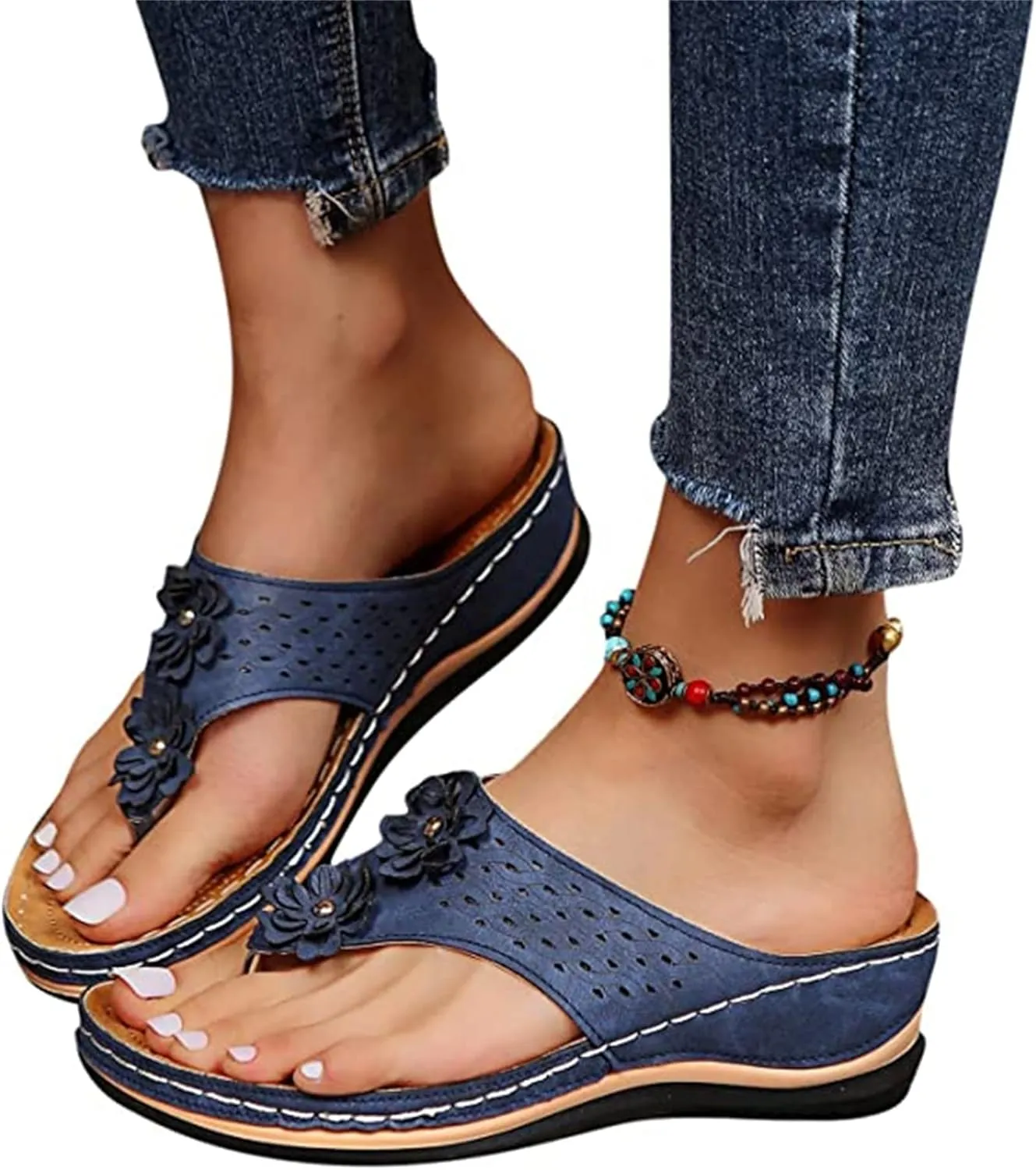 Ladmiple Women's Sandals Comfortable With Arch Support Orthopedic Thong Flip Flops Soft Summer Shoes Dressy Orthotic Slides