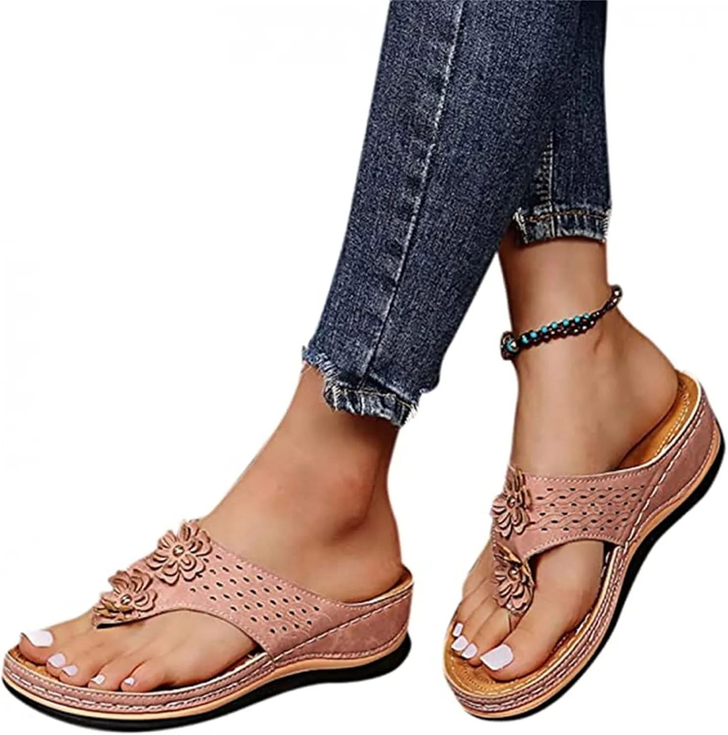 Ladmiple Women's Sandals Comfortable With Arch Support Orthopedic Thong Flip Flops Soft Summer Shoes Dressy Orthotic Slides