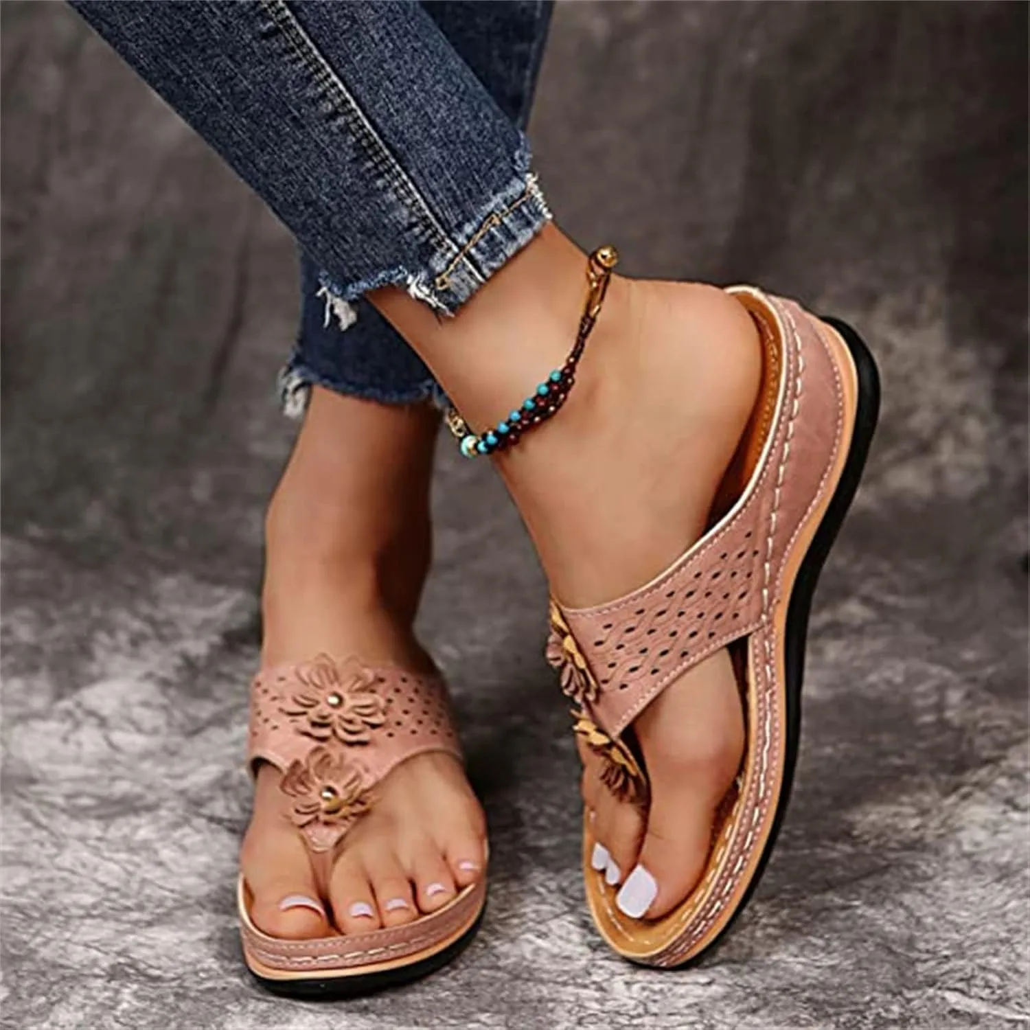 Ladmiple Women's Sandals Comfortable With Arch Support Orthopedic Thong Flip Flops Soft Summer Shoes Dressy Orthotic Slides
