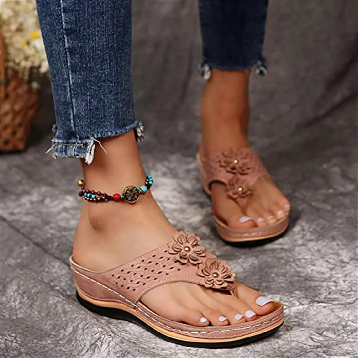Ladmiple Women's Sandals Comfortable With Arch Support Orthopedic Thong Flip Flops Soft Summer Shoes Dressy Orthotic Slides