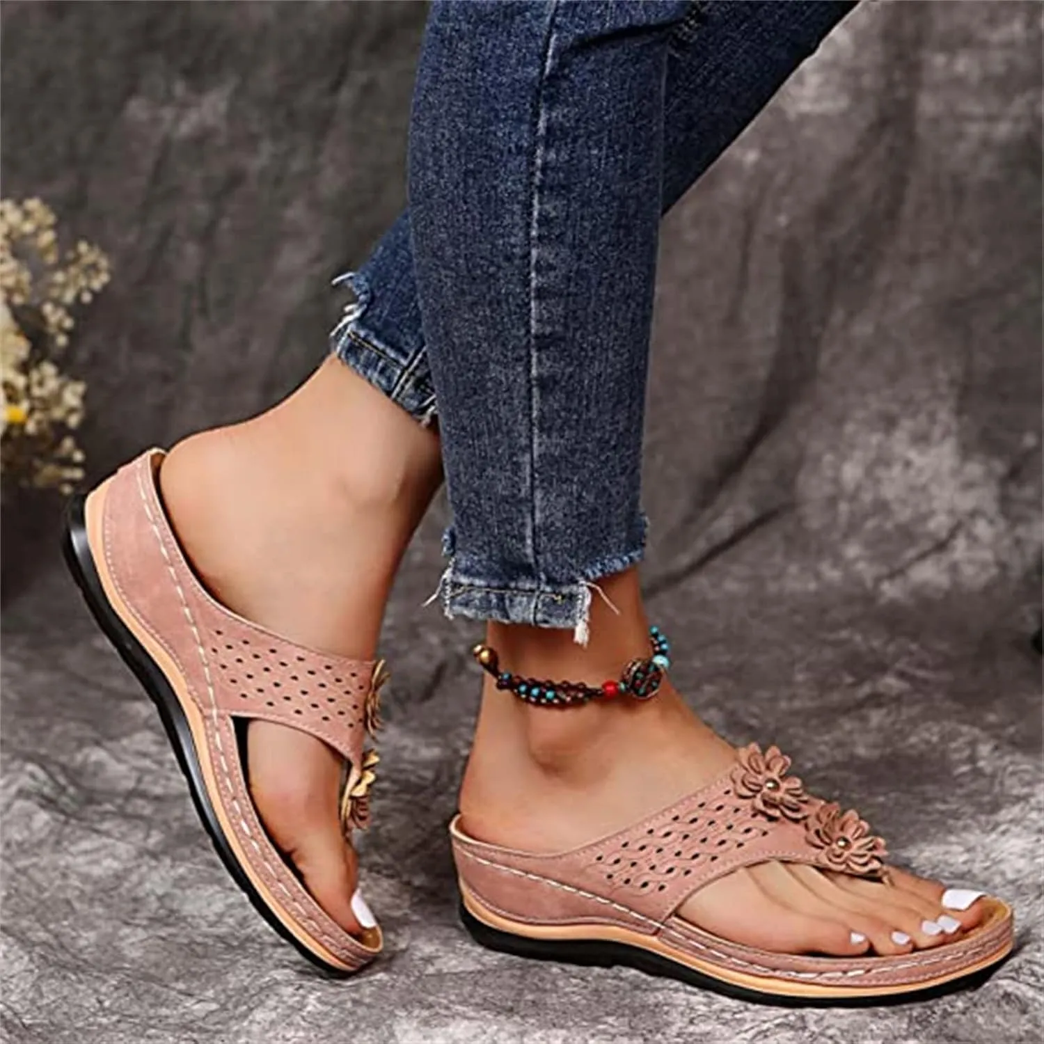Ladmiple Women's Sandals Comfortable With Arch Support Orthopedic Thong Flip Flops Soft Summer Shoes Dressy Orthotic Slides