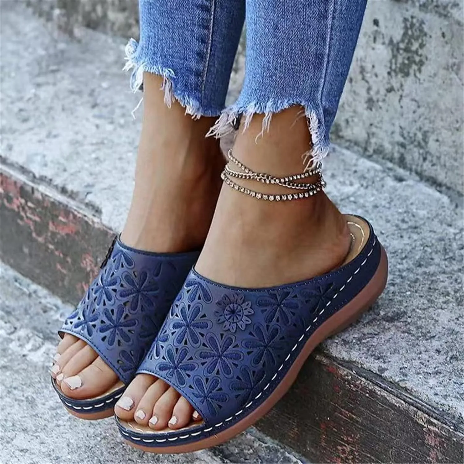 Ladmiple Womens Sandals Dressy Comfortable Slip On Orthotic Flip Flops Casual Summer Orthopedic Slides With Arch Support