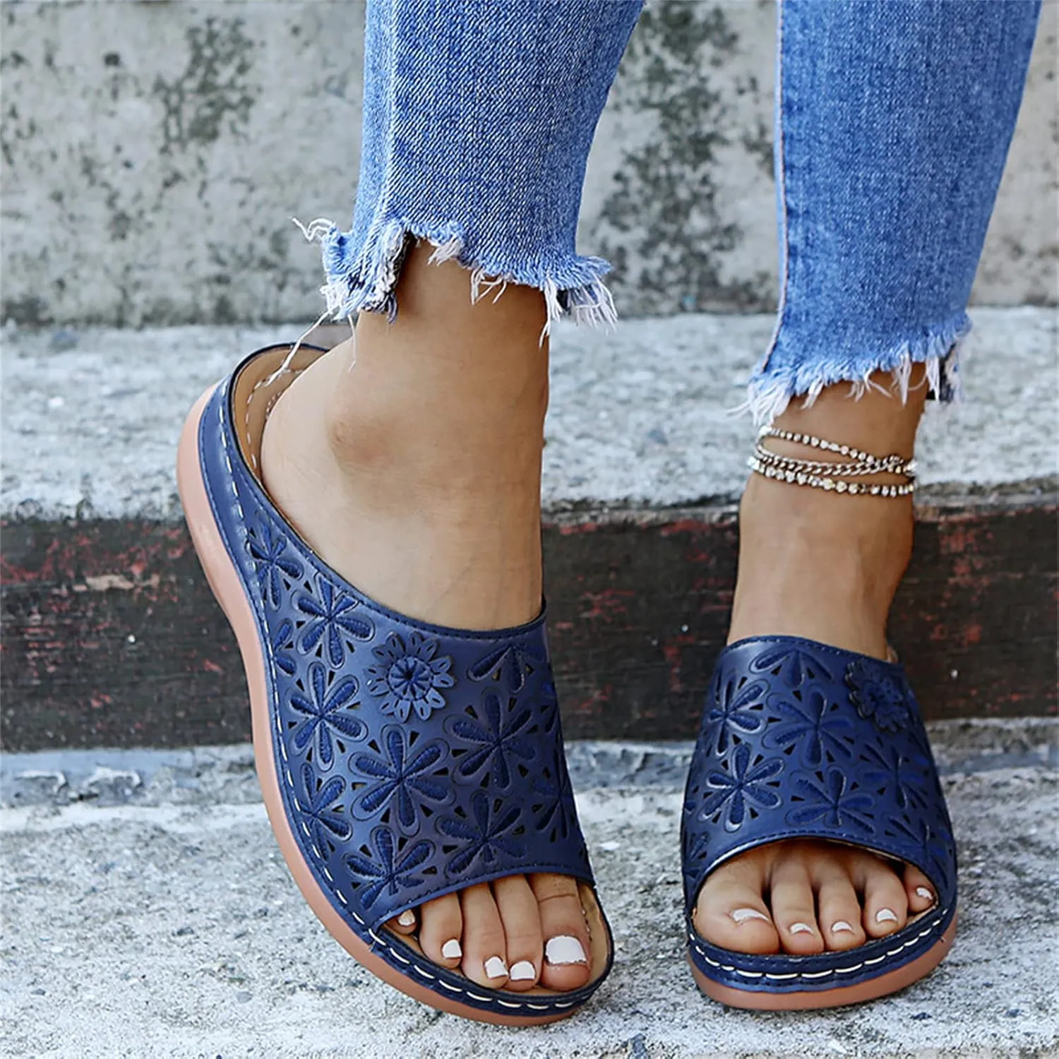 Ladmiple Womens Sandals Dressy Comfortable Slip On Orthotic Flip Flops Casual Summer Orthopedic Slides With Arch Support