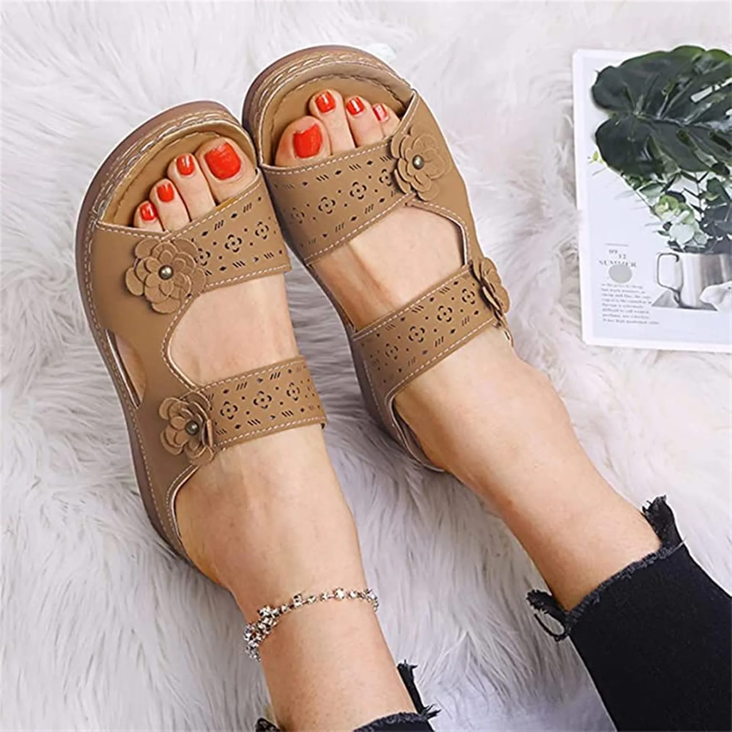 Ladmiple Womens Sandals Dressy Flat Comfortable Arch Support Orthopedic Slides Orthotic Flip Flops for Plantar Fasciitis