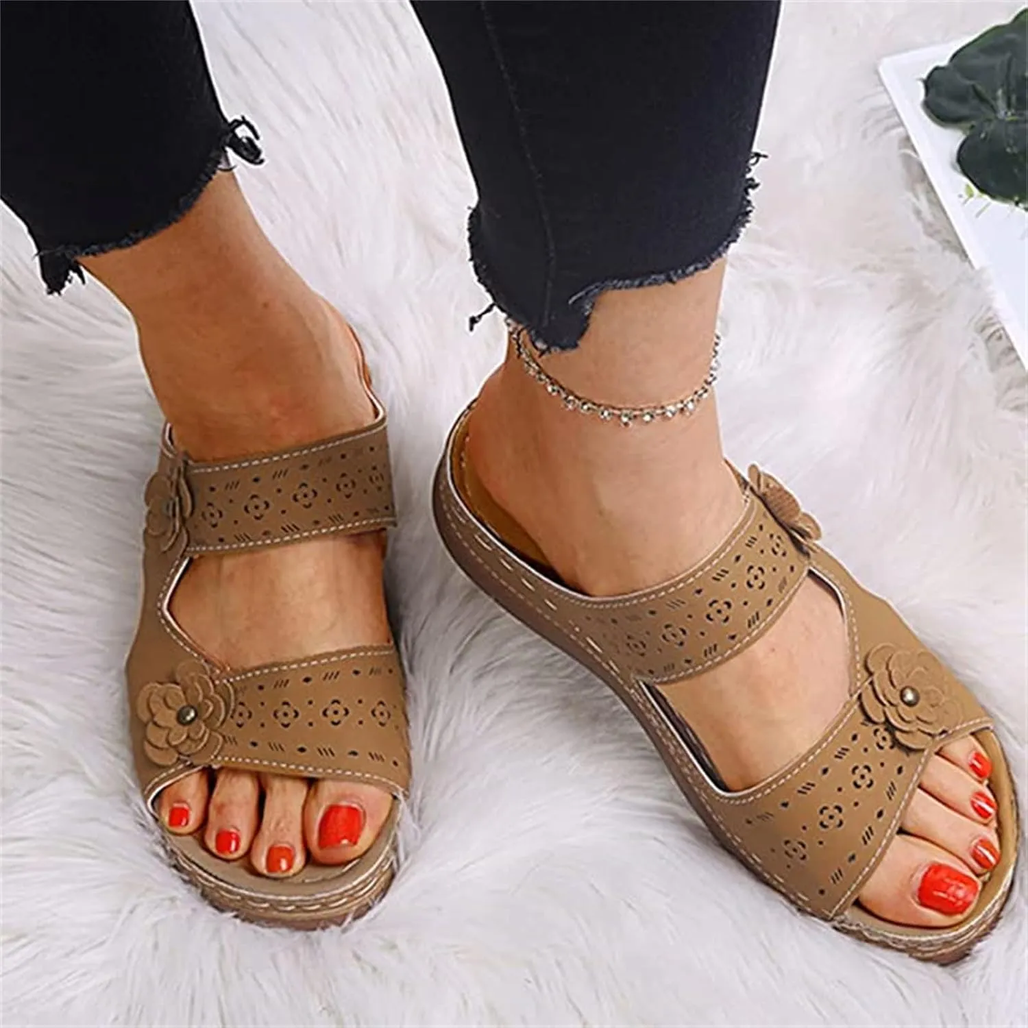 Ladmiple Womens Sandals Dressy Flat Comfortable Arch Support Orthopedic Slides Orthotic Flip Flops for Plantar Fasciitis
