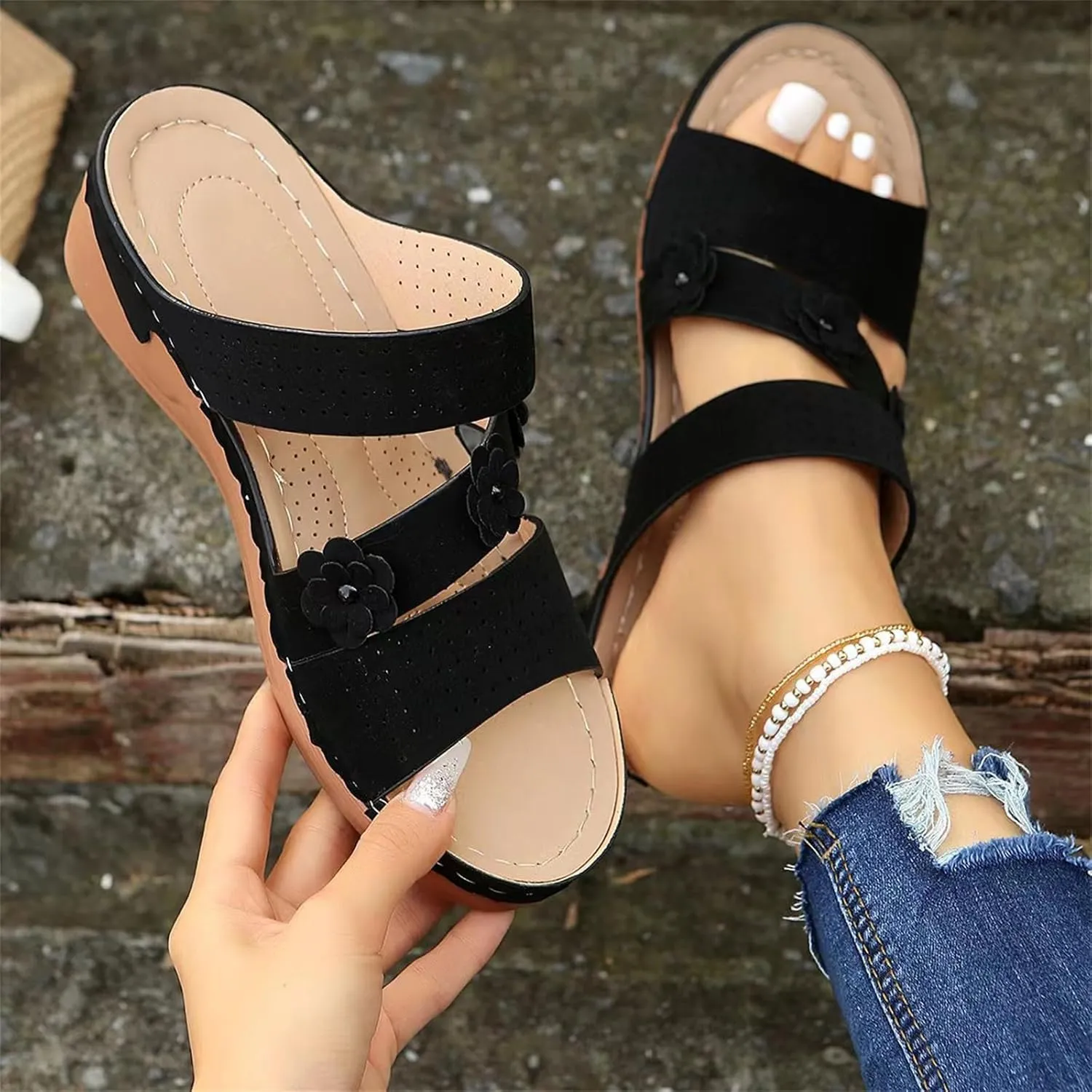 Ladmiple Womens Sandals Dressy Flat Comfortable Fashion Orthotic Slides Orthopedic Flip Flops Slippers With Arch Support