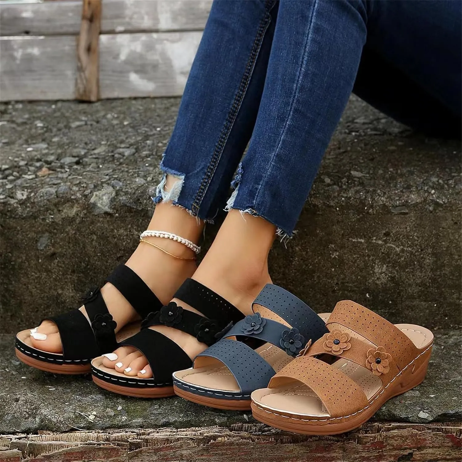 Ladmiple Womens Sandals Dressy Flat Comfortable Fashion Orthotic Slides Orthopedic Flip Flops Slippers With Arch Support