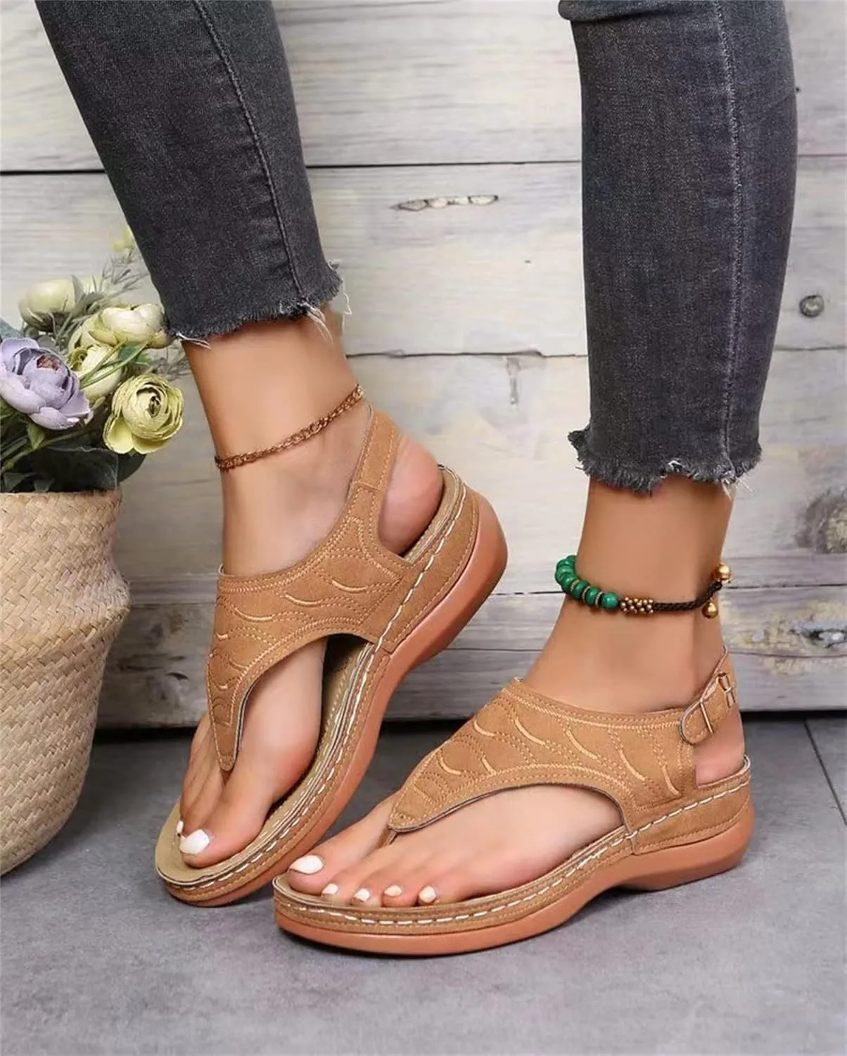 Ladmiple Women's Sandals Wedge Heel Orthotic Slides Comfortable Dressy Summer Orthopedic Thong Flip Flops with Arch Support
