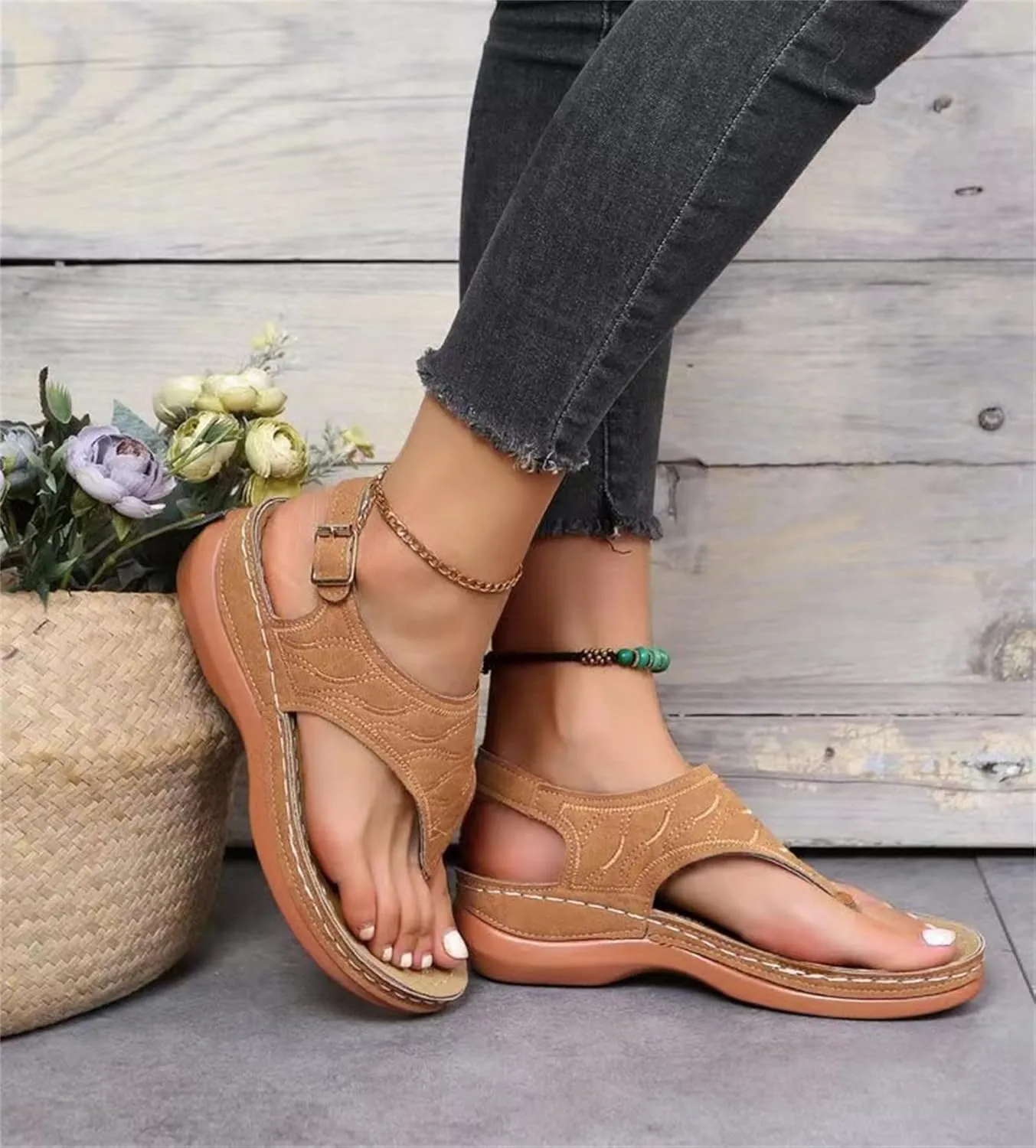 Ladmiple Women's Sandals Wedge Heel Orthotic Slides Comfortable Dressy Summer Orthopedic Thong Flip Flops with Arch Support