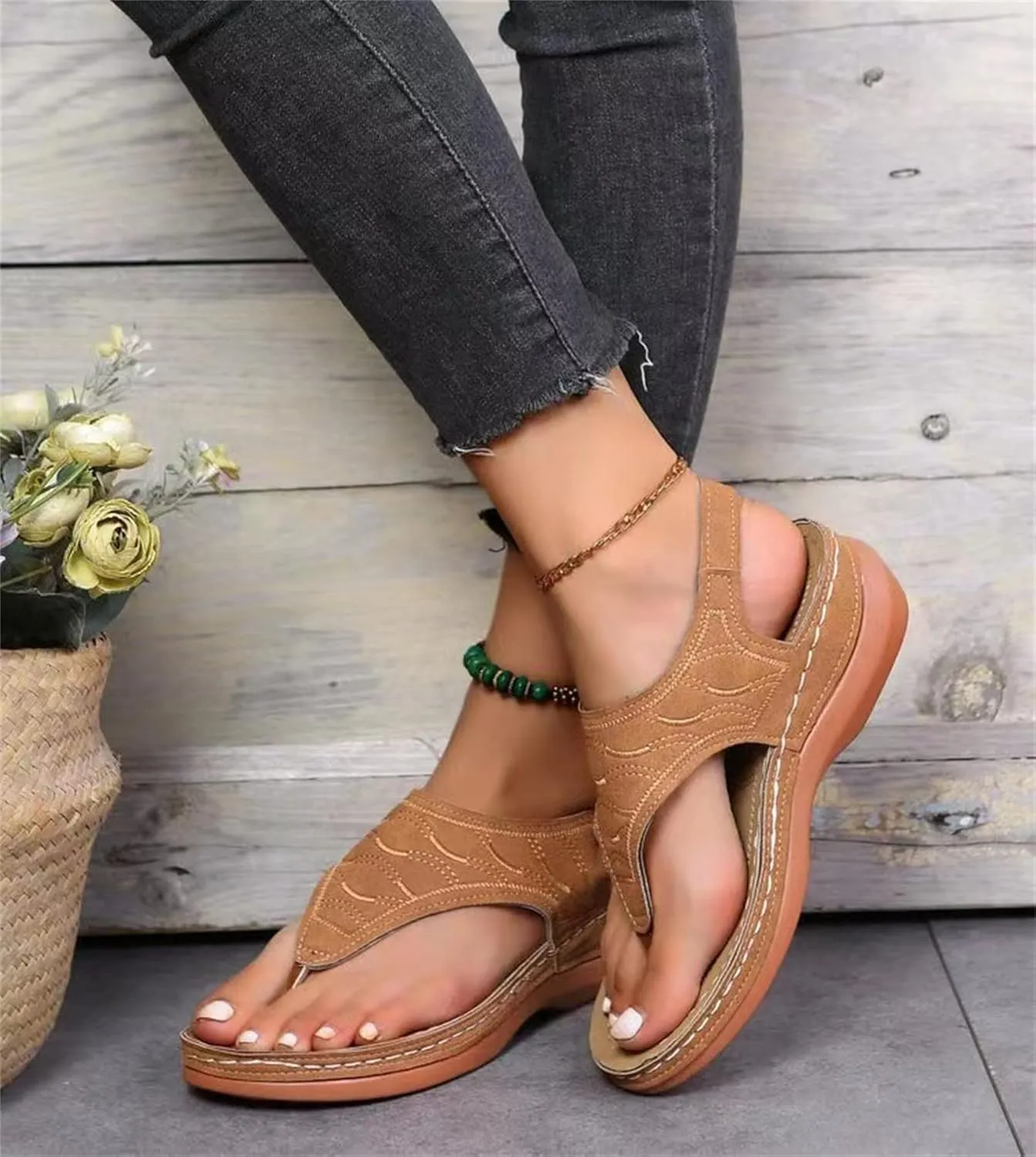 Ladmiple Women's Sandals Wedge Heel Orthotic Slides Comfortable Dressy Summer Orthopedic Thong Flip Flops with Arch Support