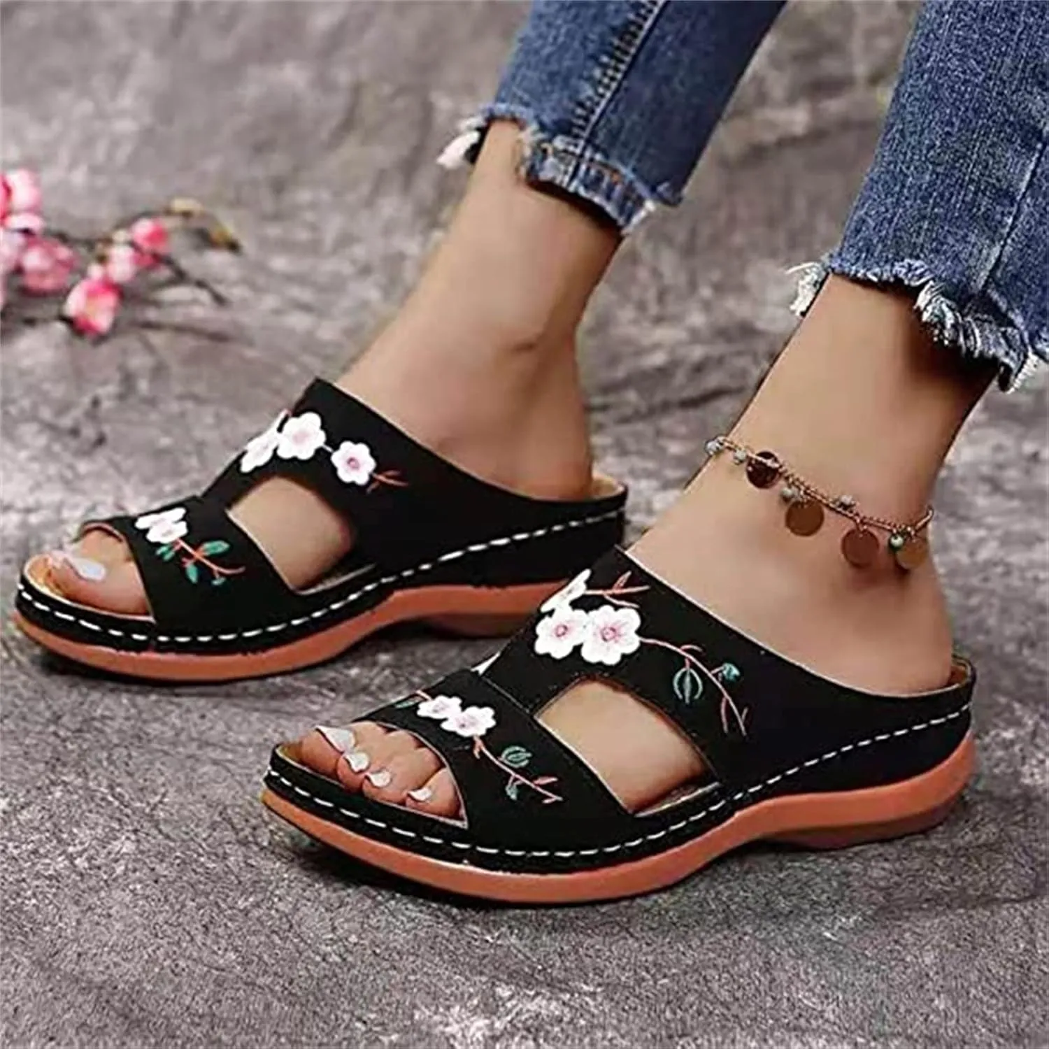 Ladmiple Women's Sandals With Arch Support Dressy Fashion Orthotic Slides Lightweight Athletic Slip On Orthopedic Slippers