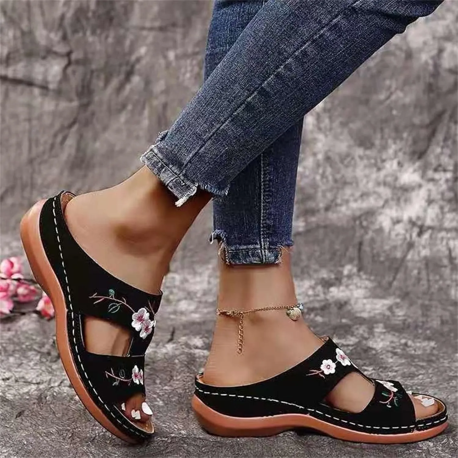 Ladmiple Women's Sandals With Arch Support Dressy Fashion Orthotic Slides Lightweight Athletic Slip On Orthopedic Slippers