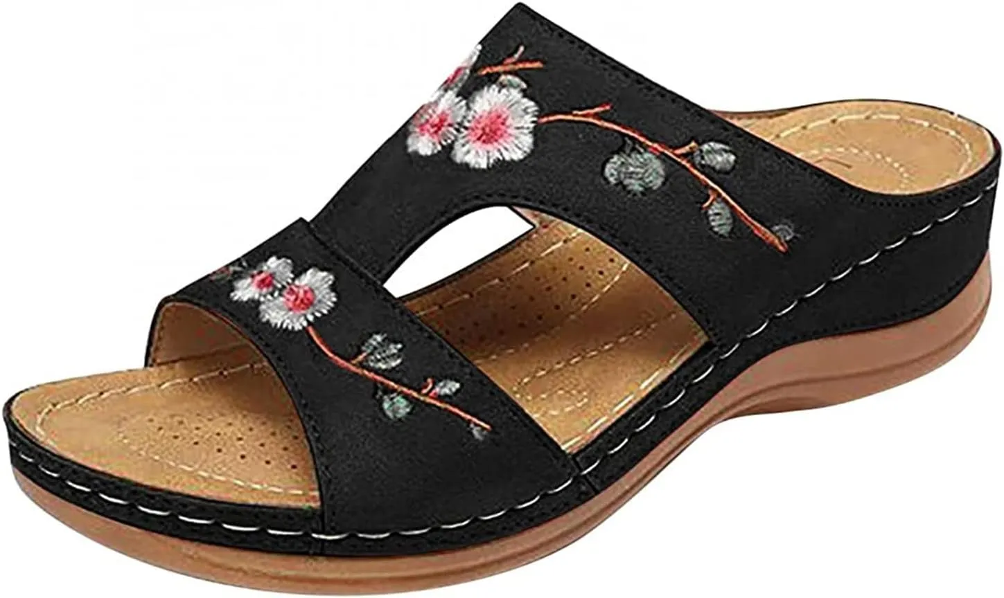 Ladmiple Women's Sandals With Arch Support Dressy Fashion Orthotic Slides Lightweight Athletic Slip On Orthopedic Slippers