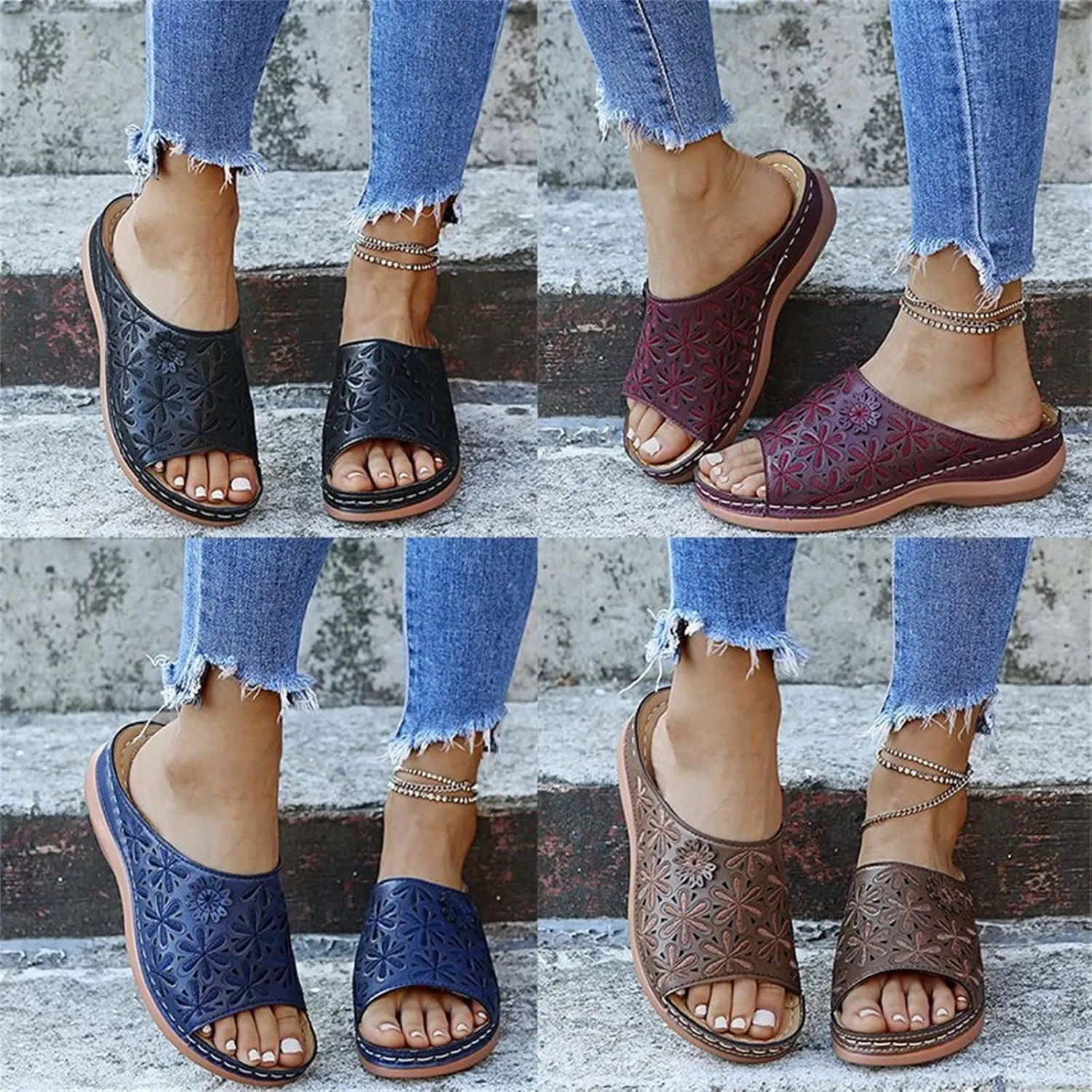 Ladmiple Women's Sandals With Arch Support Orthotic Plantar Fasciitis Comfortable Orthopedic Slides Flips Flops for Flat feet