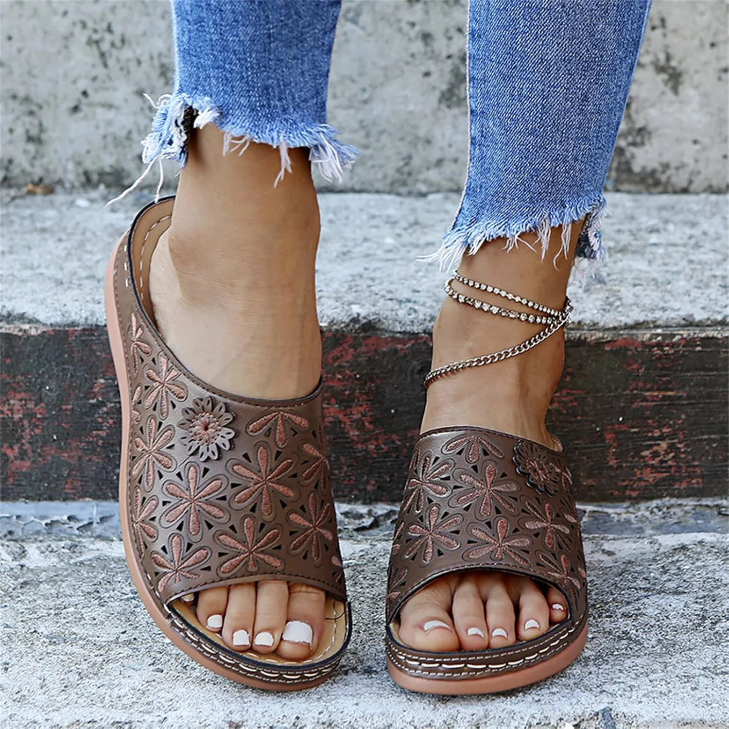 Ladmiple Women's Sandals With Arch Support Orthotic Plantar Fasciitis Comfortable Orthopedic Slides Flips Flops for Flat feet