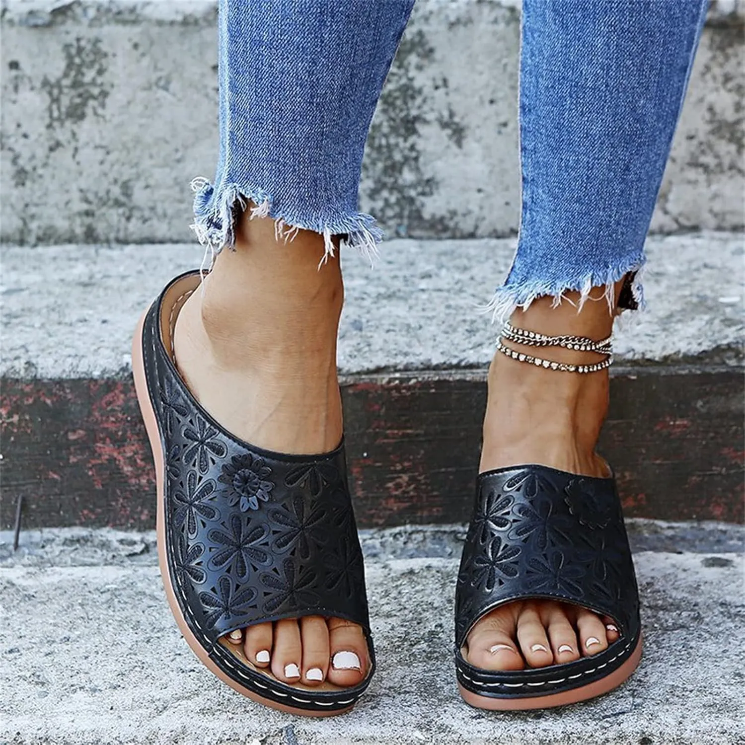 Ladmiple Women's Sandals With Arch Support Orthotic Plantar Fasciitis Comfortable Orthopedic Slides Flips Flops for Flat feet