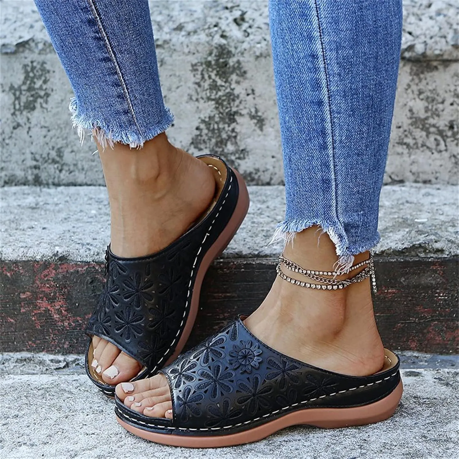 Ladmiple Women's Sandals With Arch Support Orthotic Plantar Fasciitis Comfortable Orthopedic Slides Flips Flops for Flat feet