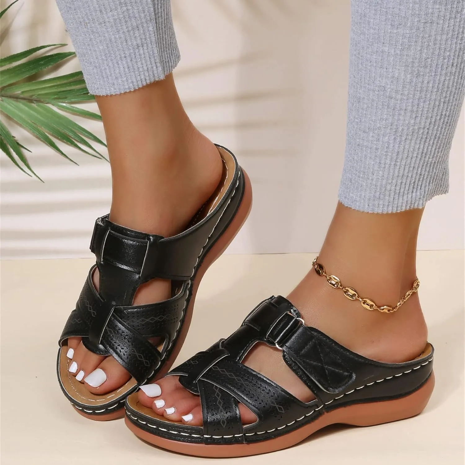 Ladmiple Womens Sandals With Arch Support Plantar Fasciitis Orthotic Flips Flops Flat feet Comfortable Orthopedic Slides