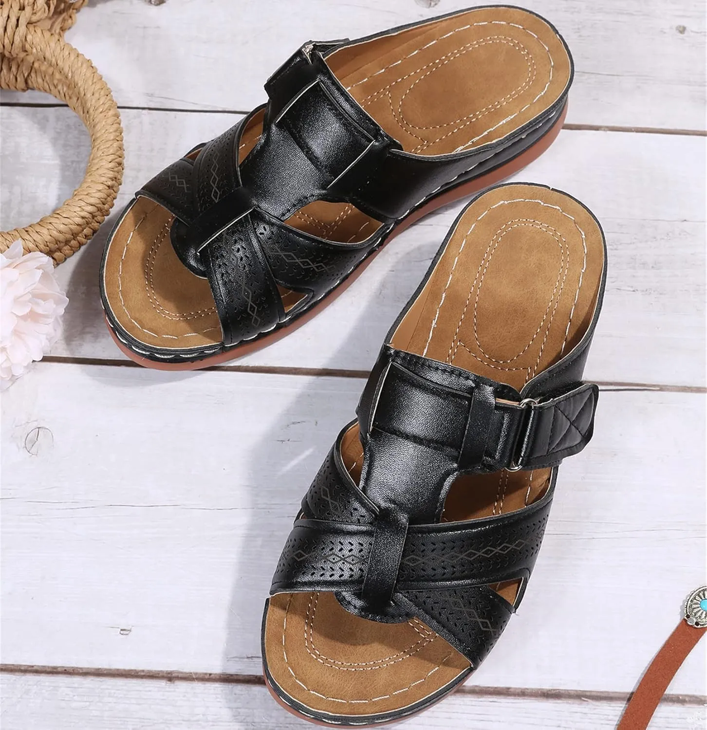 Ladmiple Womens Sandals With Arch Support Plantar Fasciitis Orthotic Flips Flops Flat feet Comfortable Orthopedic Slides