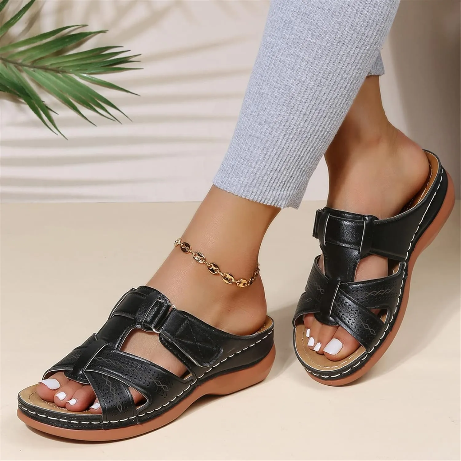Ladmiple Womens Sandals With Arch Support Plantar Fasciitis Orthotic Flips Flops Flat feet Comfortable Orthopedic Slides
