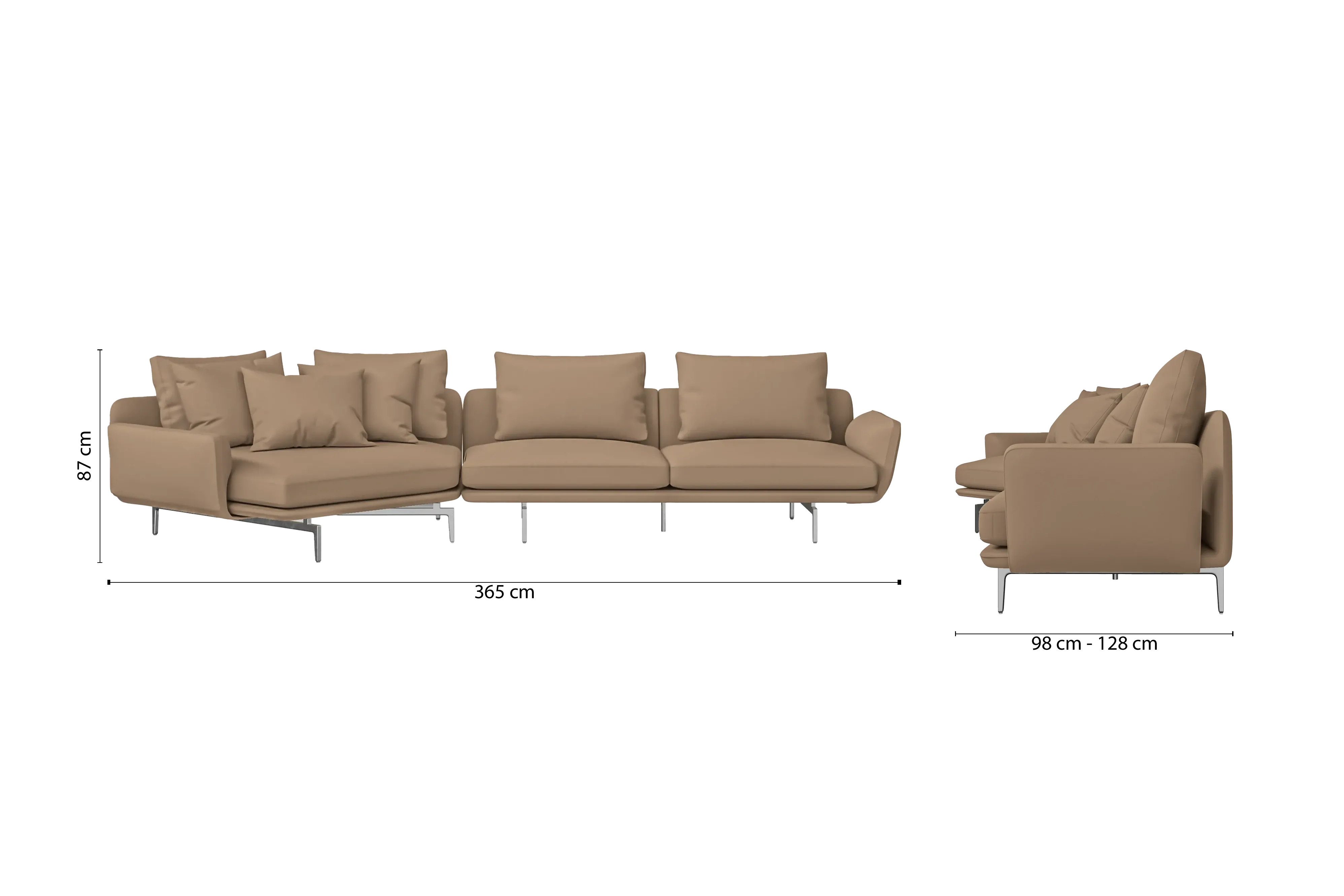 Legnano 4 Seater Left Hand Facing Chaise Lounge Corner Sofa Stone Leather