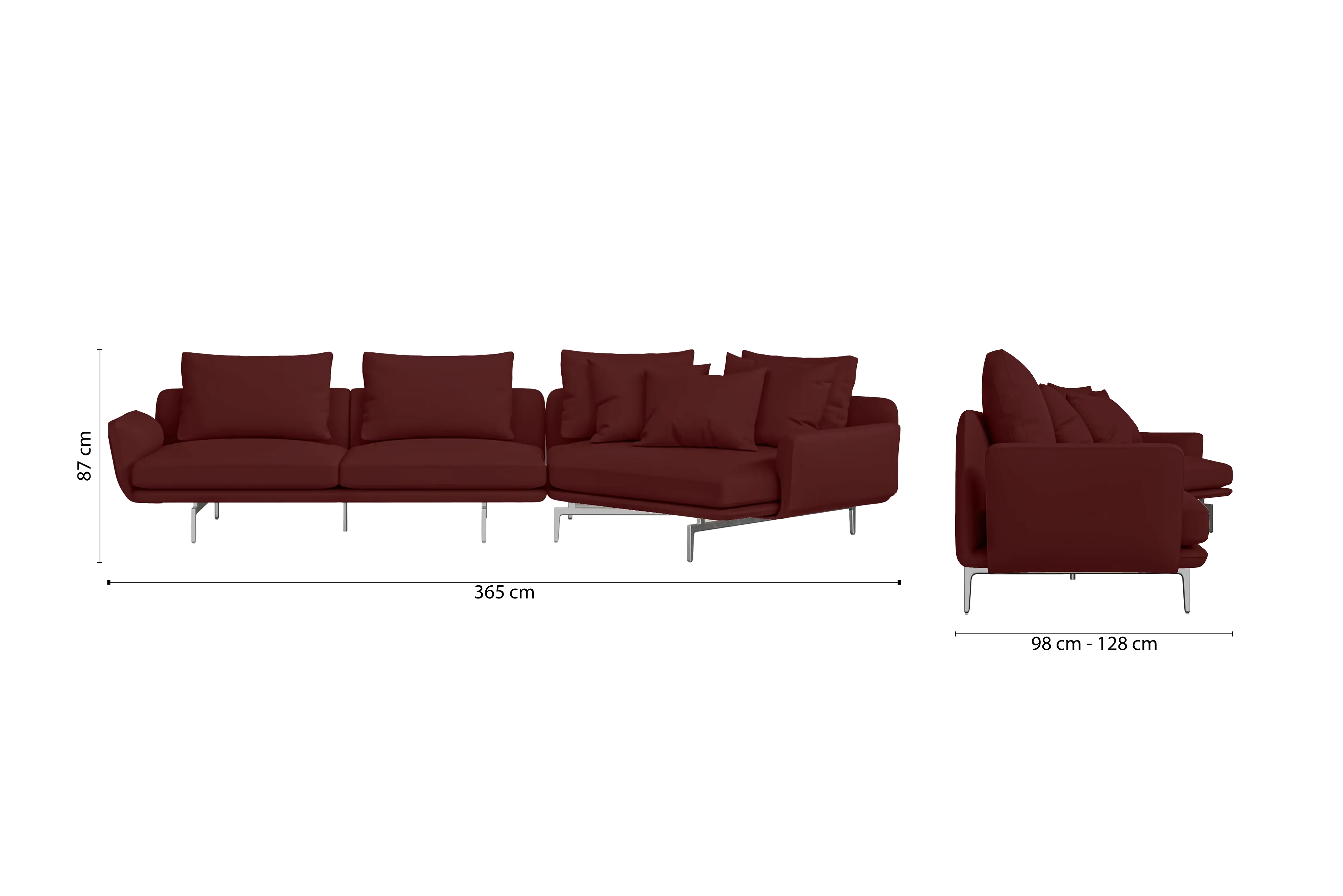 Legnano 4 Seater Right Hand Facing Chaise Lounge Corner Sofa Red Leather